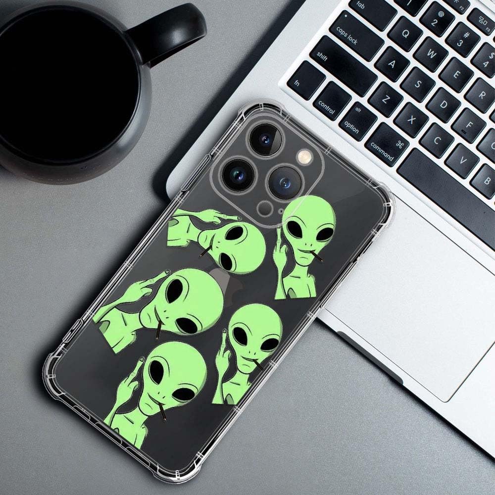 Funda compatible con iPhone 15 Pro Max, transparente con diseño de extraterrestres fumadores arrogantes, funda protectora de plástico TPU para Apple