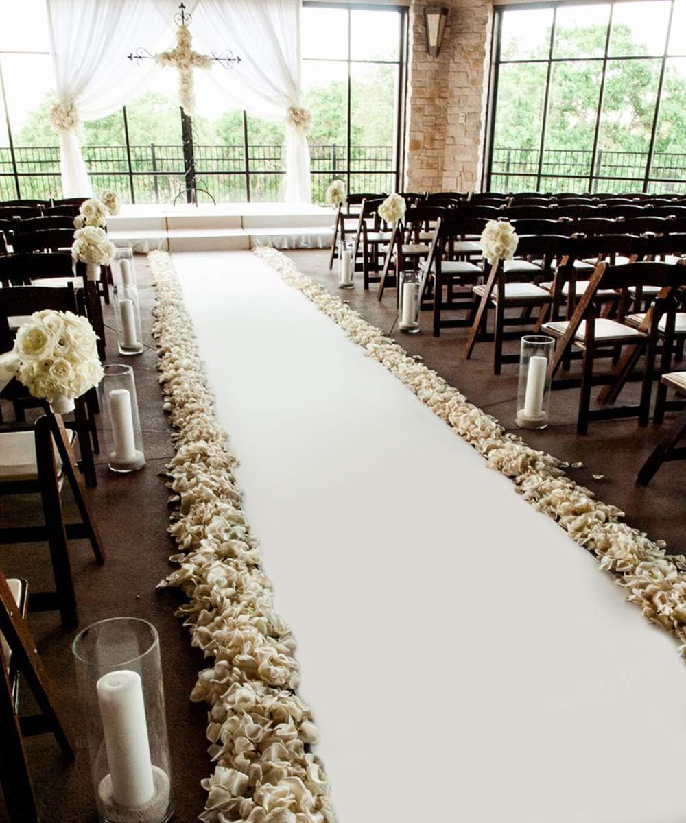 Decoración de ceremonia de boda, camino de pasillo, 50 x 3 pies, papel de poliéster conveniente para exteriores e interiores (impresión blanca)