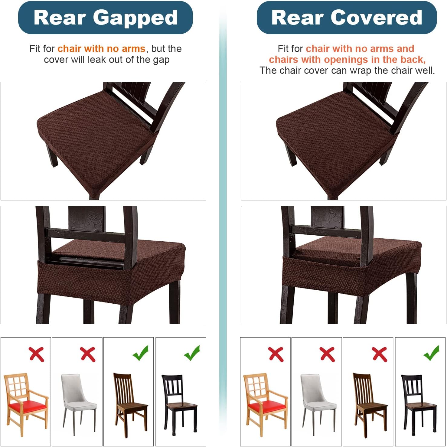 Genina Fundas de asiento impermeables para sillas de comedor (6 unidades, cubiertas en la parte trasera, chocolate)