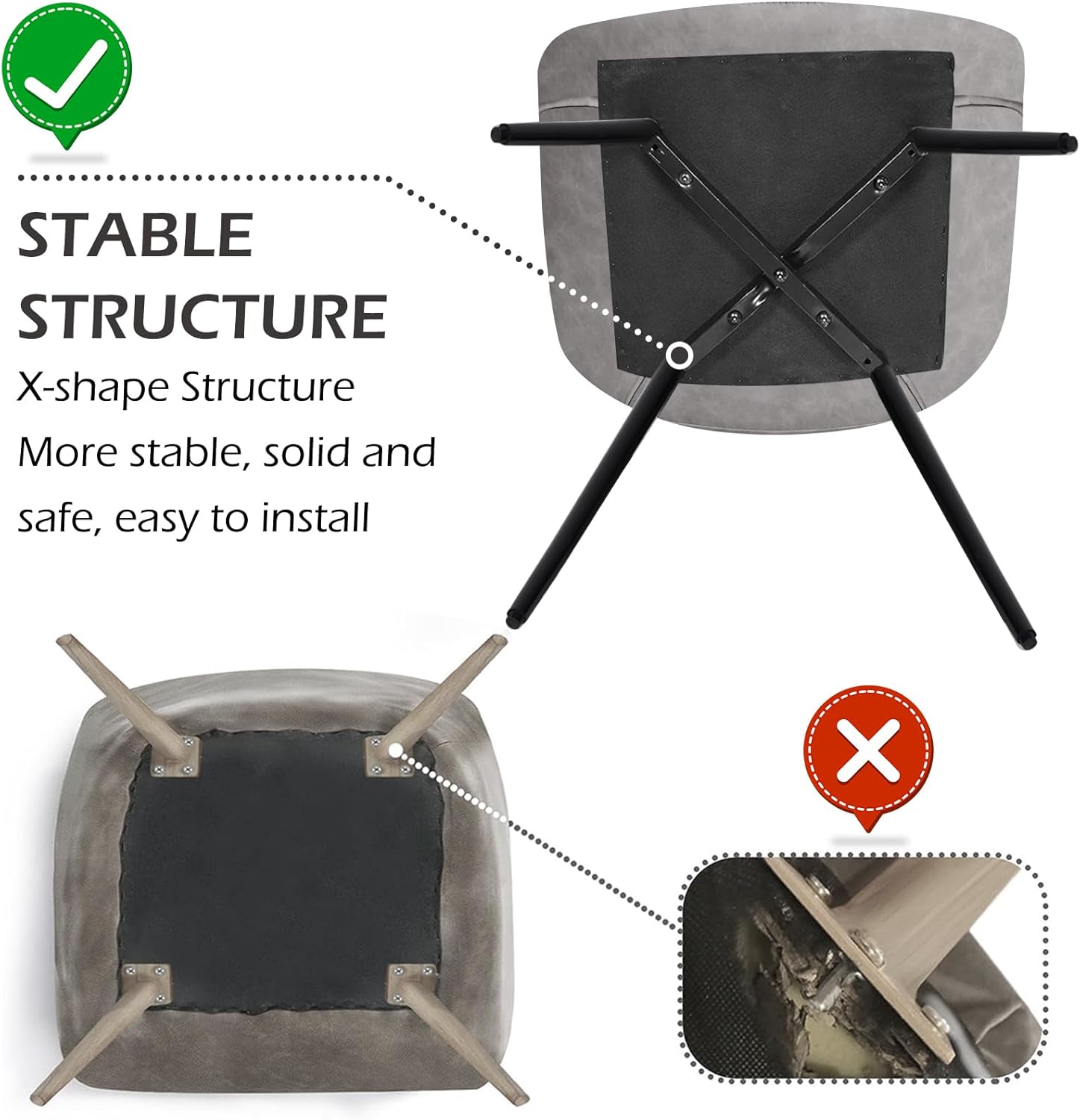 AVAWING Juego de 4 sillas de comedor, modernas de mediados de siglo, sillas de comedor de ocio sin brazos, silla tapizada de piel sintética con