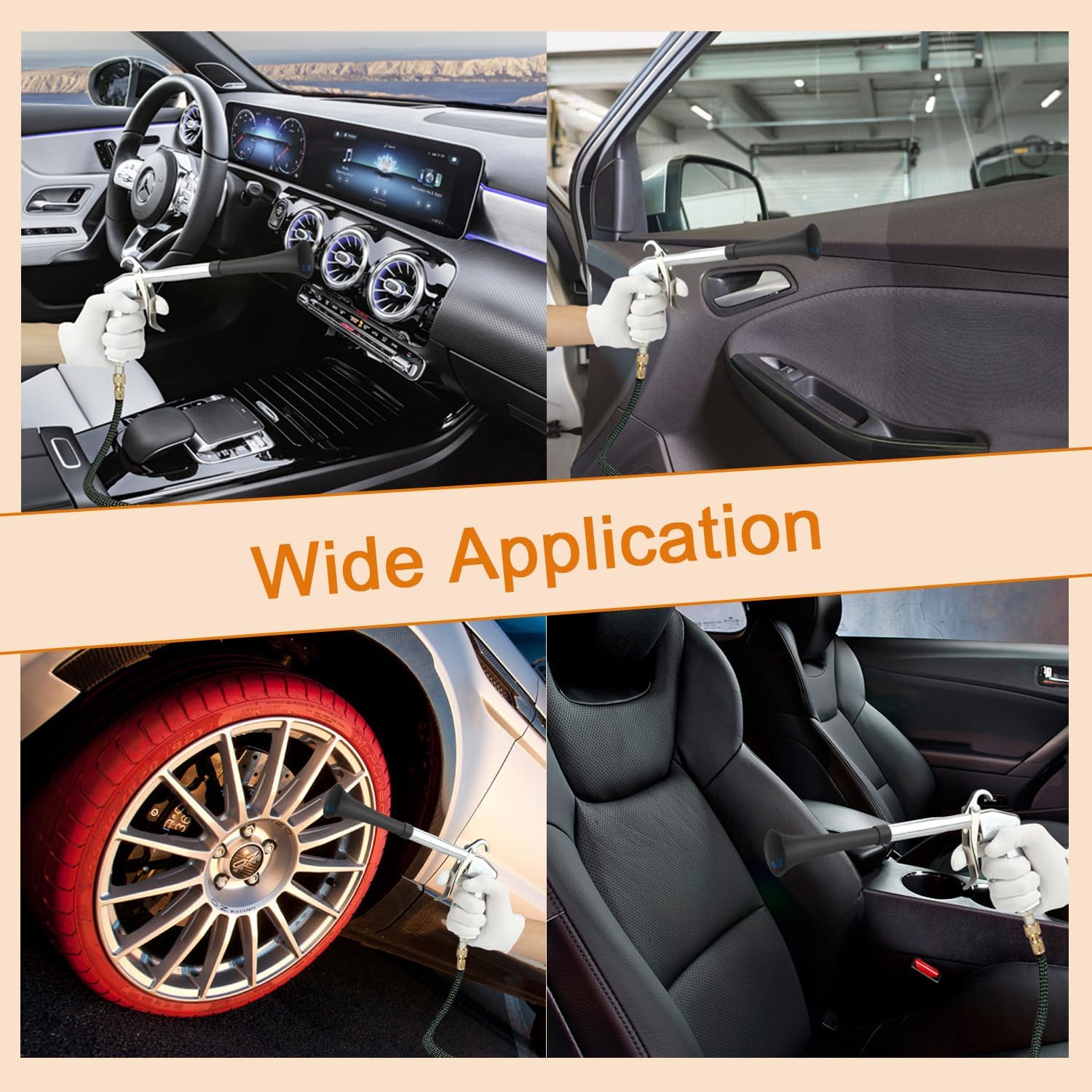 Pistola de aire de limpieza de coche de alta presión con 2 boquillas de juego, pistola de lavado para interior del automóvil, kit de limpieza para