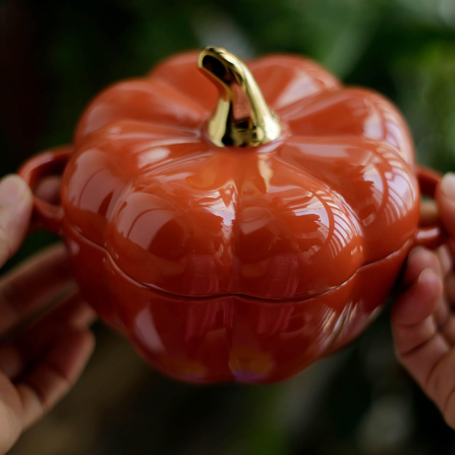 Plato de cerámica antiadherente en forma de calabaza  Mini tazón con asas y tapa  Ollas de vajilla modernas y creativas para servir, cocinar y