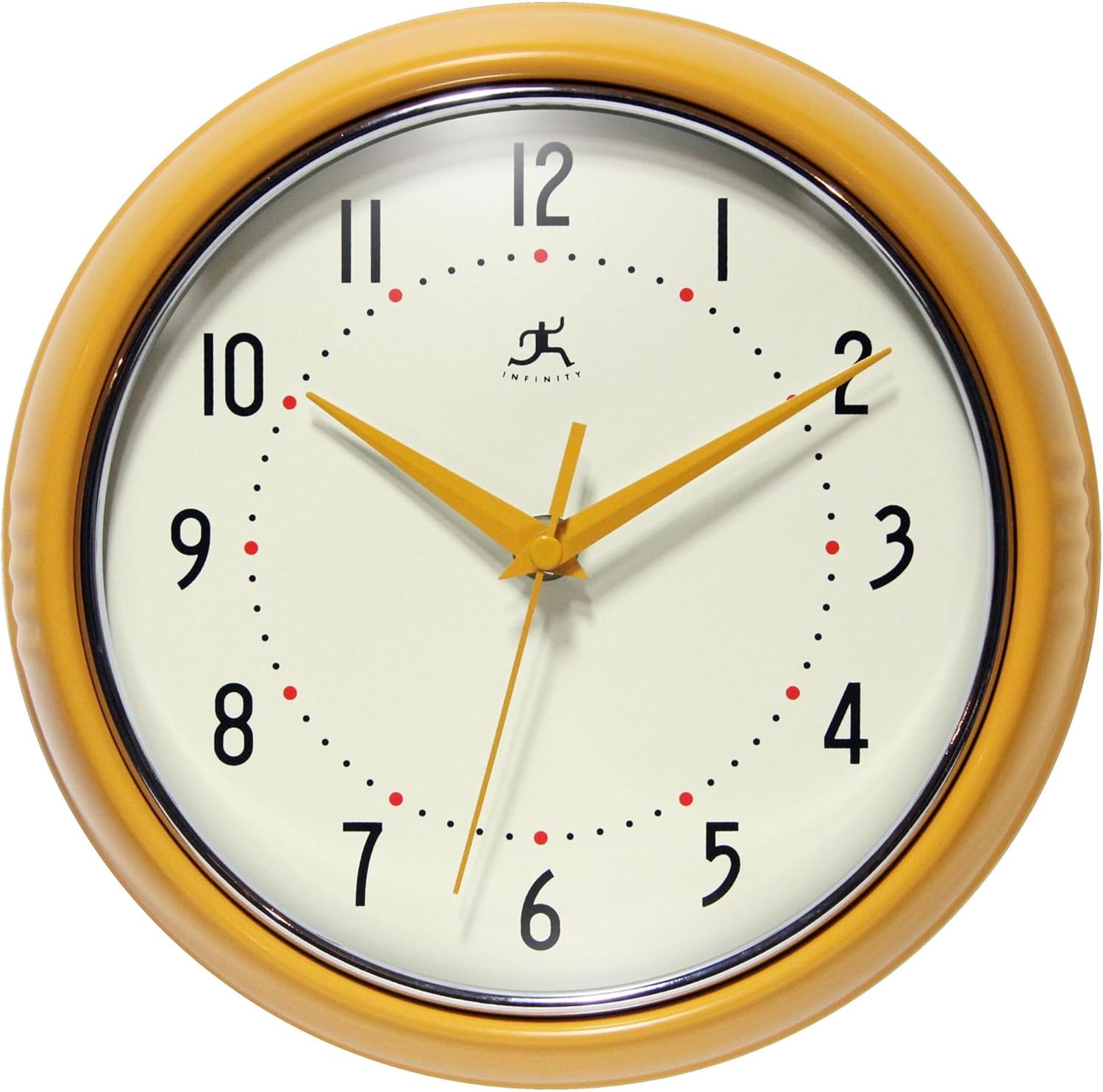 Infinity Instruments LTD. Reloj de pared retro de 12 pulgadas, silencioso, sin tictac, moderno, de mediados de siglo, para cocina, comedor,