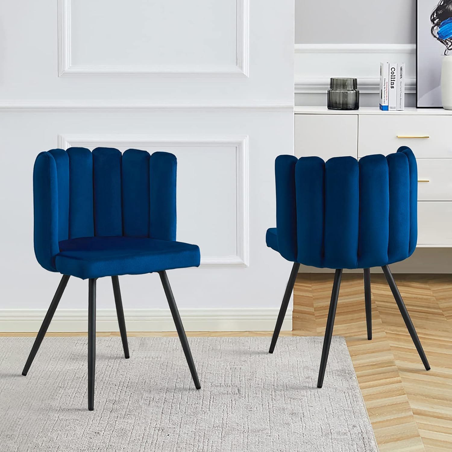 CLIPOP Silla decorativa de barril para sala de estar, moderna silla de comedor de terciopelo para cocina, silla de tocador con patas de metal,