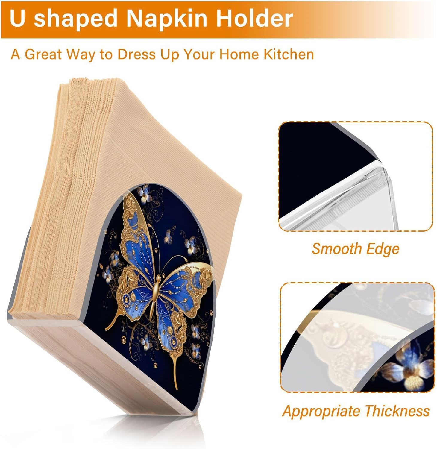 Napkin Holder Elegant Butterfly Napkin Holders for Tables, Clear Acrylic Napkin Holders Cocktail Napkin Holder for Kitchen Restaurant Bar Home Decor