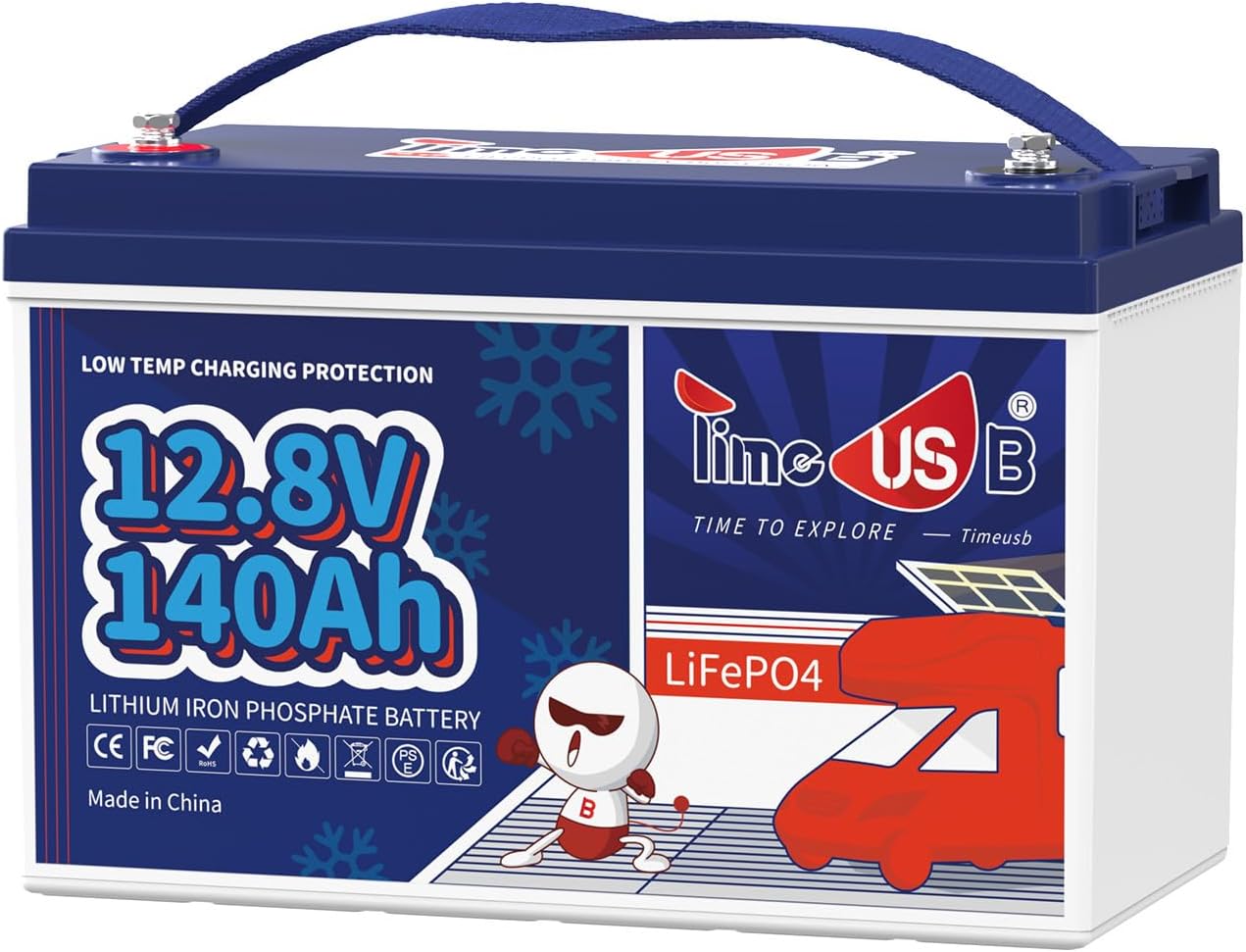 Timeusb Batería LiFePO4, batería de litio de 12 V 140 Ah Group31 con corte de baja temperatura, BMS integrado de 100 A, energía máxima de 1792 Wh,