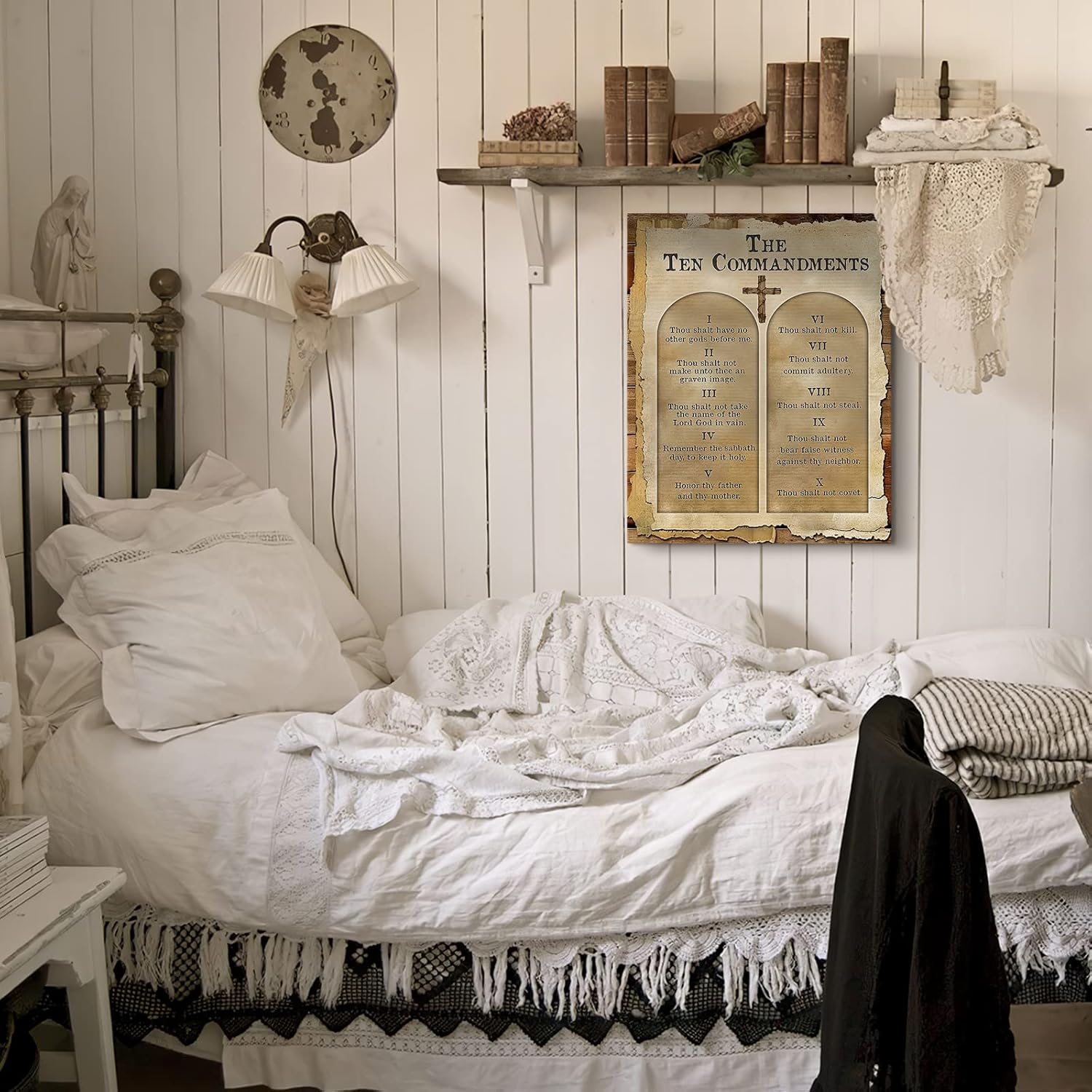 SOULDOOR Arte de pared con los 10 mandamientos, lienzo cristiano vintage de los diez mandamientos, decoración de pared con versículos de la Biblia