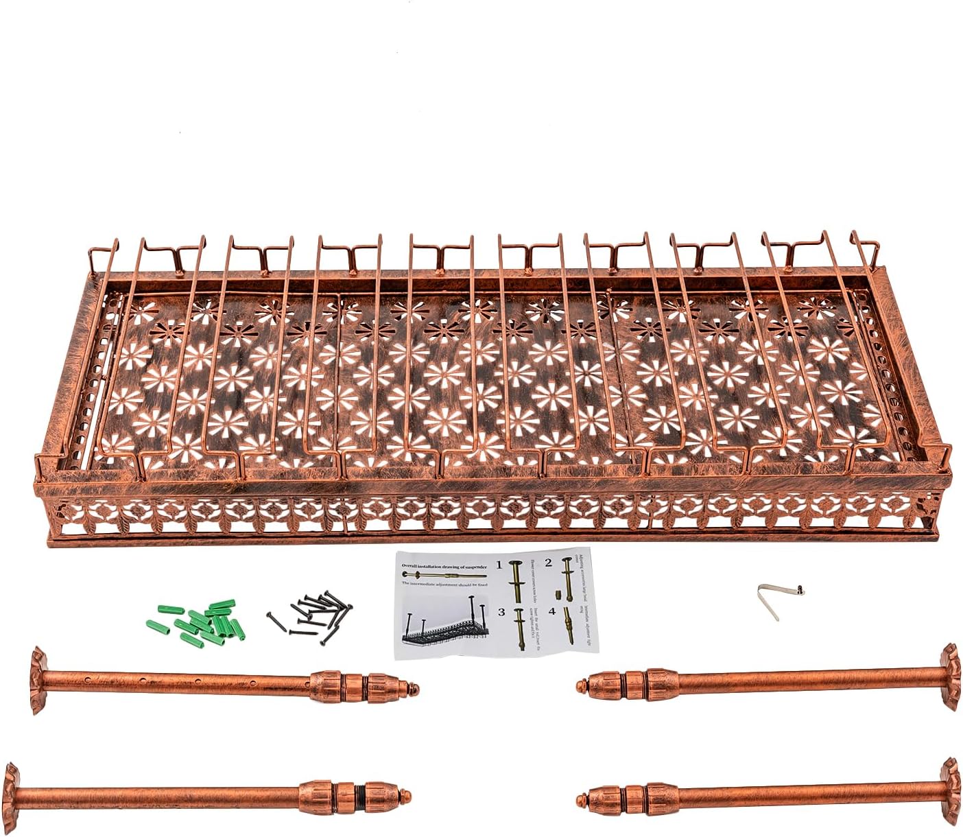Estante de techo para copas de vino, 35.5 x 14 pulgadas, estante colgante para vino con soporte para vidrio y estante, barra de techo de metal