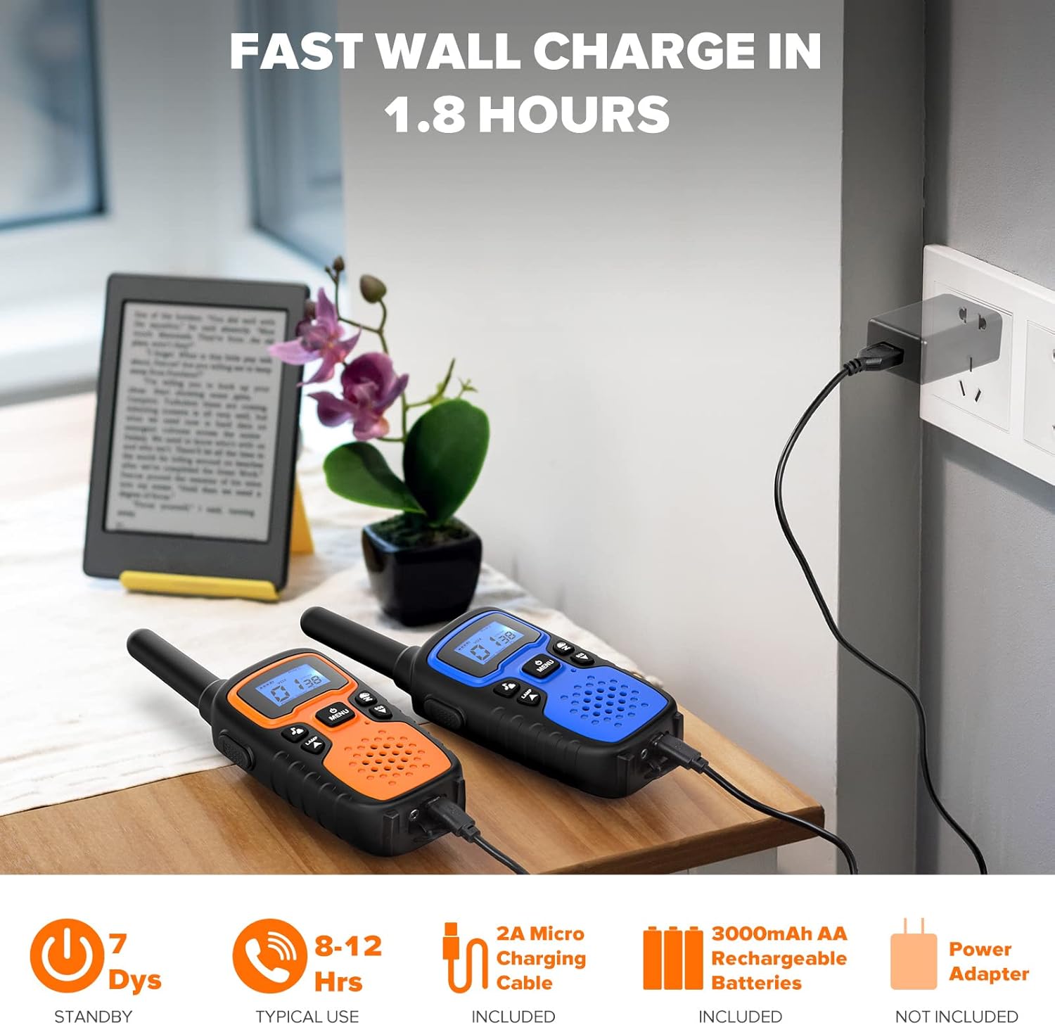 Walkie Talkies para adultos de largo alcance Wishouse – Radios portátiles de 2 vías recargables, accesorios de senderismo, equipo de campamento,