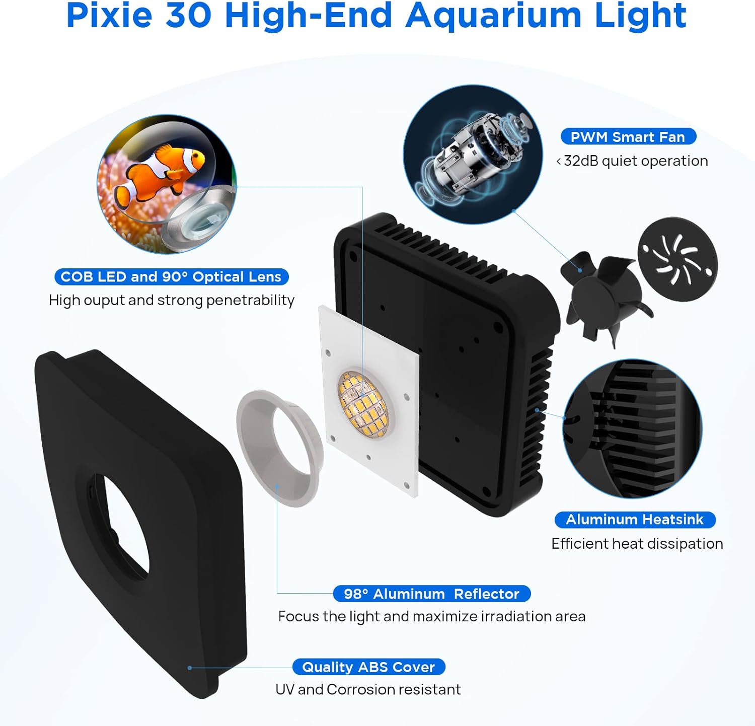 Lominie Luz LED para acuario, luz de espectro completo, luz plantada de agua salada, cuello de cisne ajustable para tanques de peces de coral de