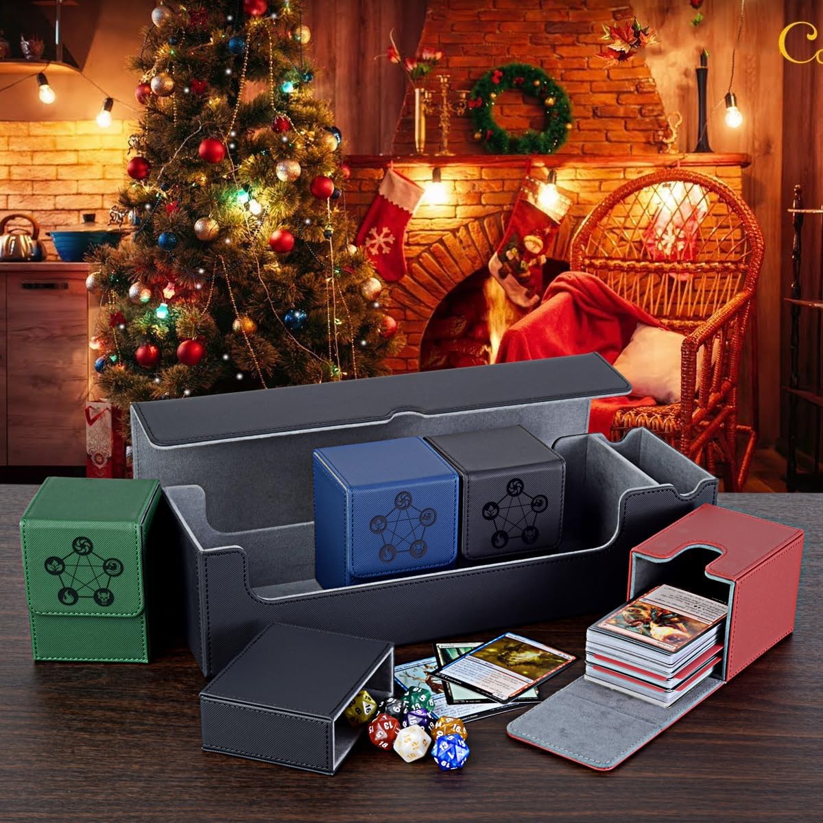 Caja de cartas 5 en 1 para tarjetas PTCGYGOMTG  Incluye 4 fundas para cartas y 1 caja de almacenamiento de tarjetas coleccionables premium con