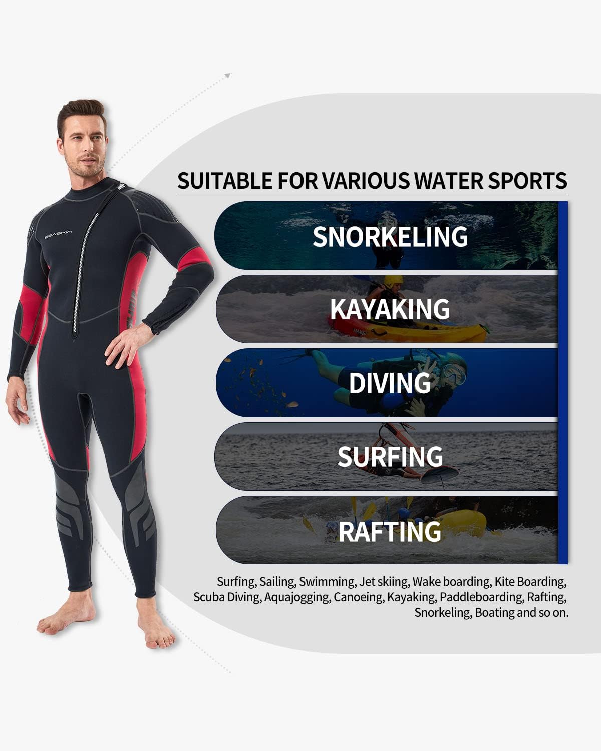 Seaskin Trajes de neopreno para hombres y mujeres, 0.118 in con cremallera frontal completa
