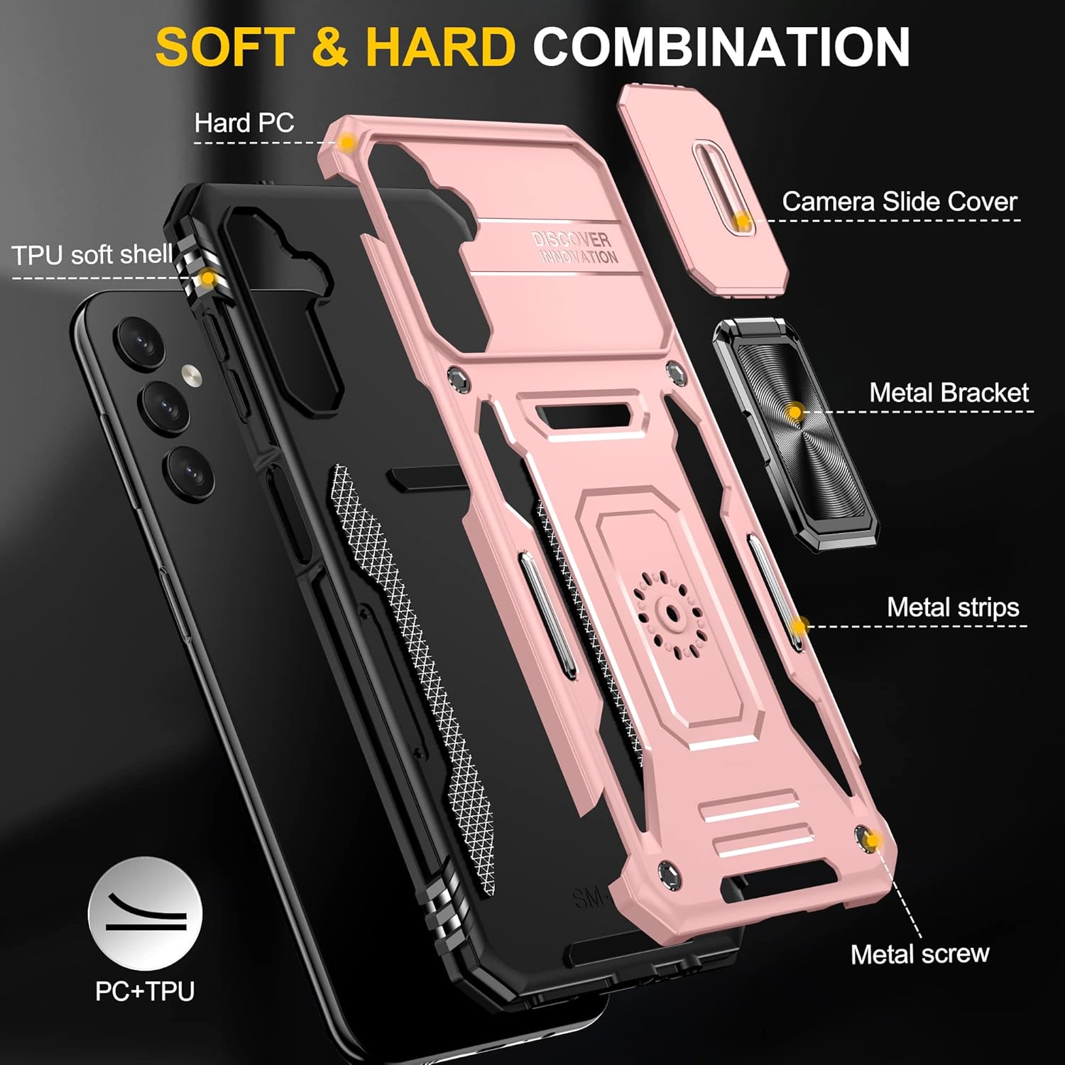 Asuwish Funda de teléfono para Samsung Galaxy A24 4G5G con protector de pantalla de vidrio templado y cubierta deslizante para cámara deslizante,