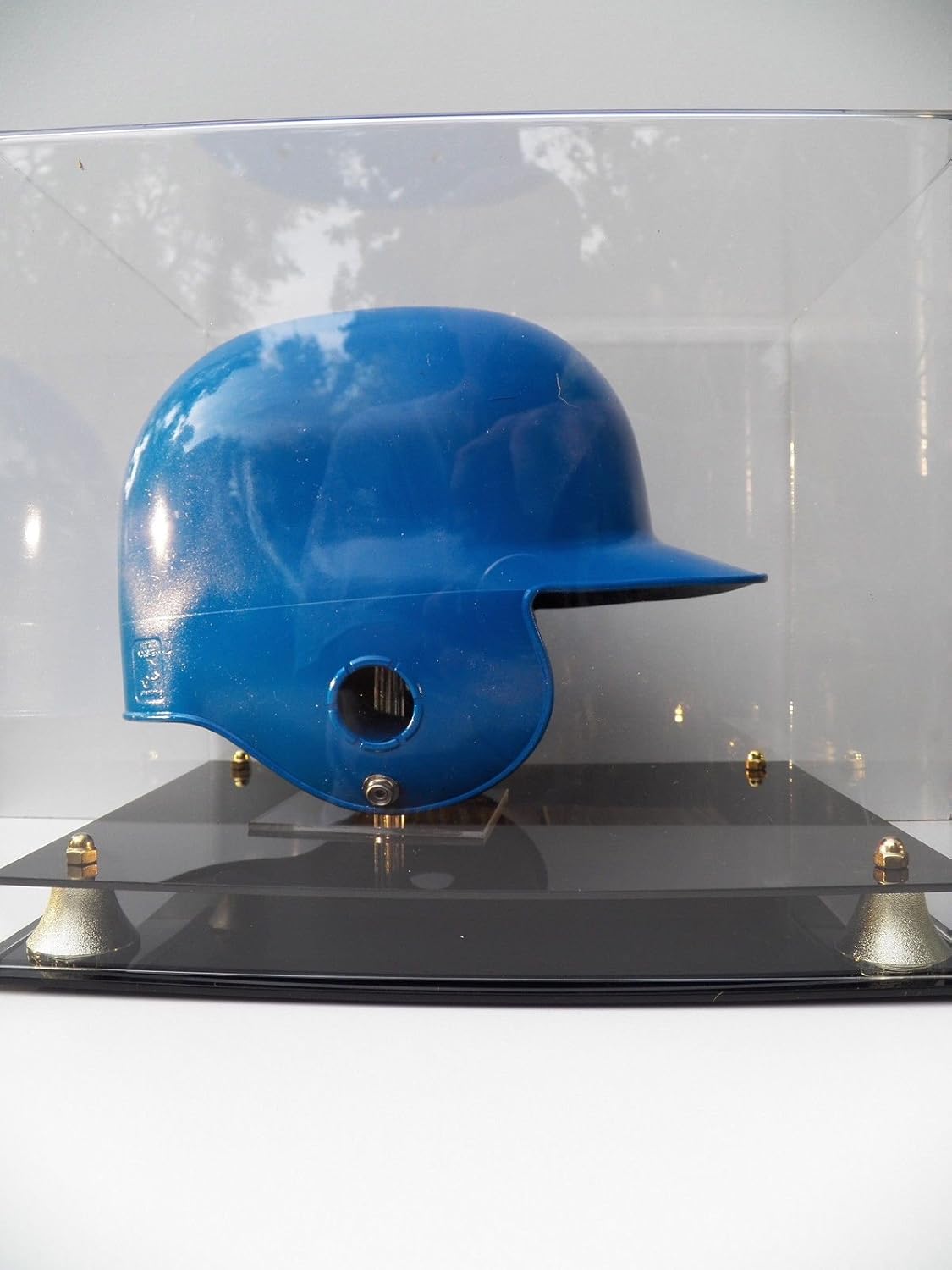 Vitrina para casco de bateo de béisbol con base de dos niveles y soporte
