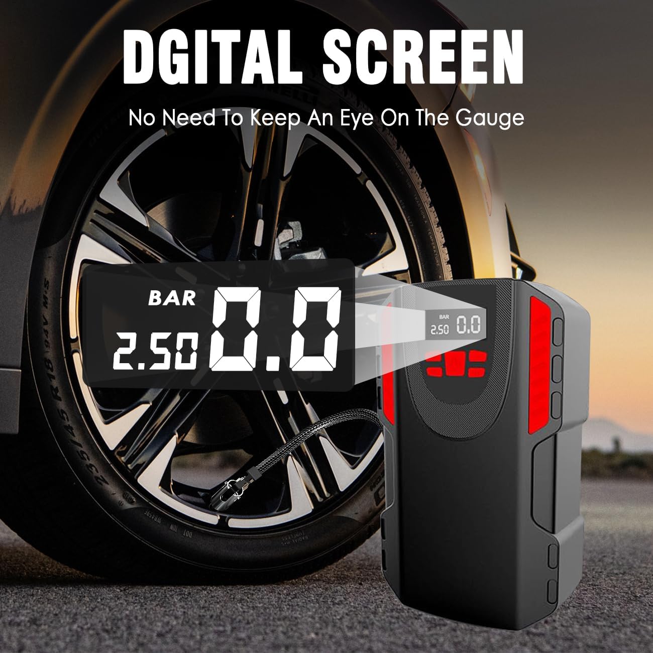 Inflador de neumáticos, bomba de compresor de aire portátil de 120 W para neumáticos de automóvil con detección de presión de neumáticos