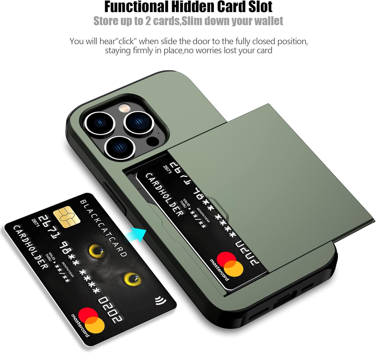 Nvollnoe Funda compatible con iPhone 15 Pro con tarjetero resistente de protección de doble capa a prueba de golpes, ranura para tarjetas oculta,