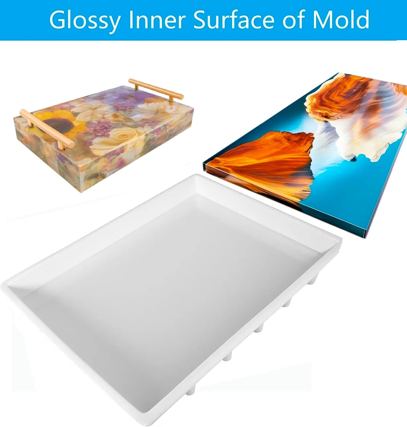 Molde epoxi de silicona de 16 x 12 pulgadas, molde grande de resina profunda para tabla de cortar, mesa de río, bandeja, mesa de café, decoración