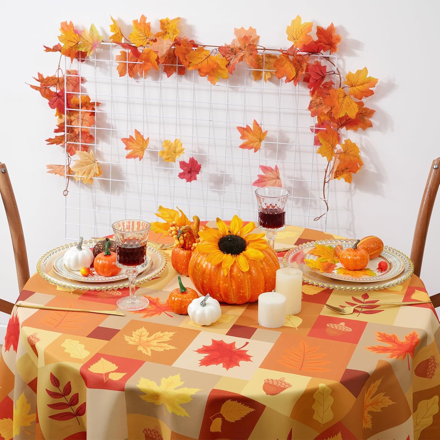 Alishomtll Mantel de otoño de 60 pulgadas, mantel redondo de hojas para decoraciones de Acción de Gracias, mantel rectangular impermeable naranja,