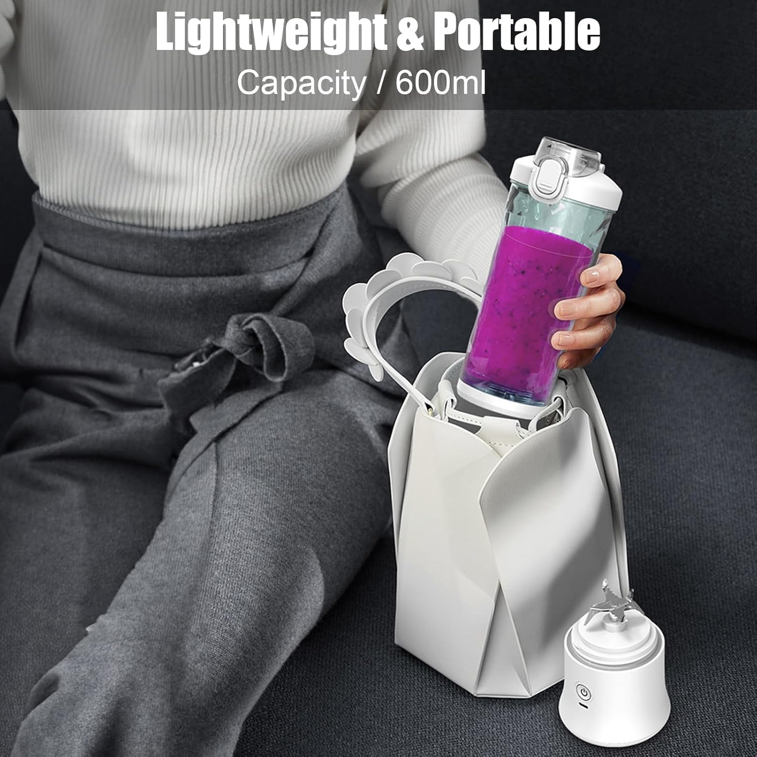 Licuadora portátil de 20 onzas de tamaño personal para batidos y batidos con 6 cuchillas, 150 W, mini licuadora impermeable, recargable por USB,