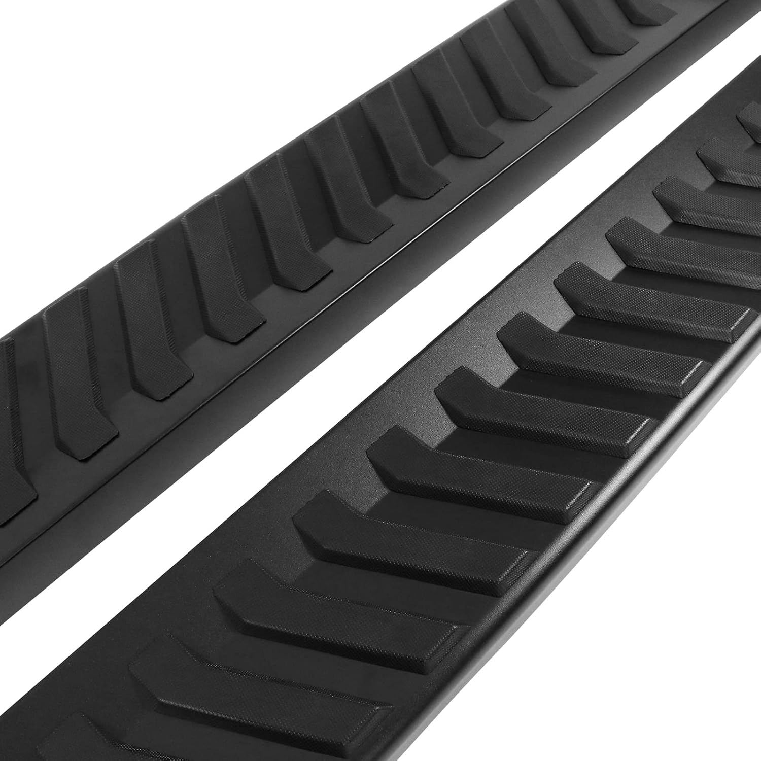 IKON MOTORSPORTS, Estribos compatibles con Ford F150 SuperCrew Cab 2015-2023, estilo V, barra lateral de acero negro con barra Nerf