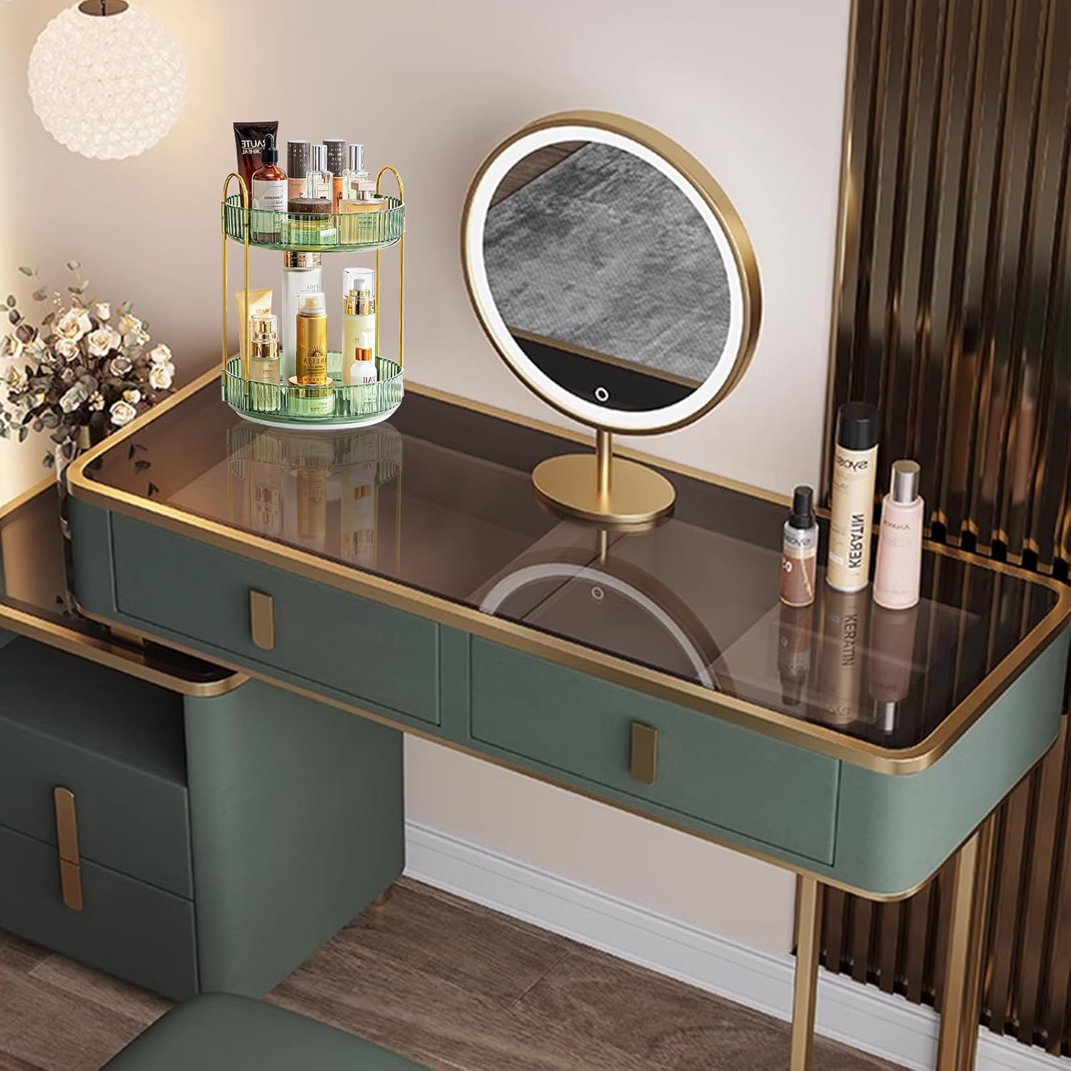 Organizador de maquillaje giratorio de 360, bandejas de baño, organizador de encimera, carrusel de maquillaje, estante giratorio de gran capacidad,