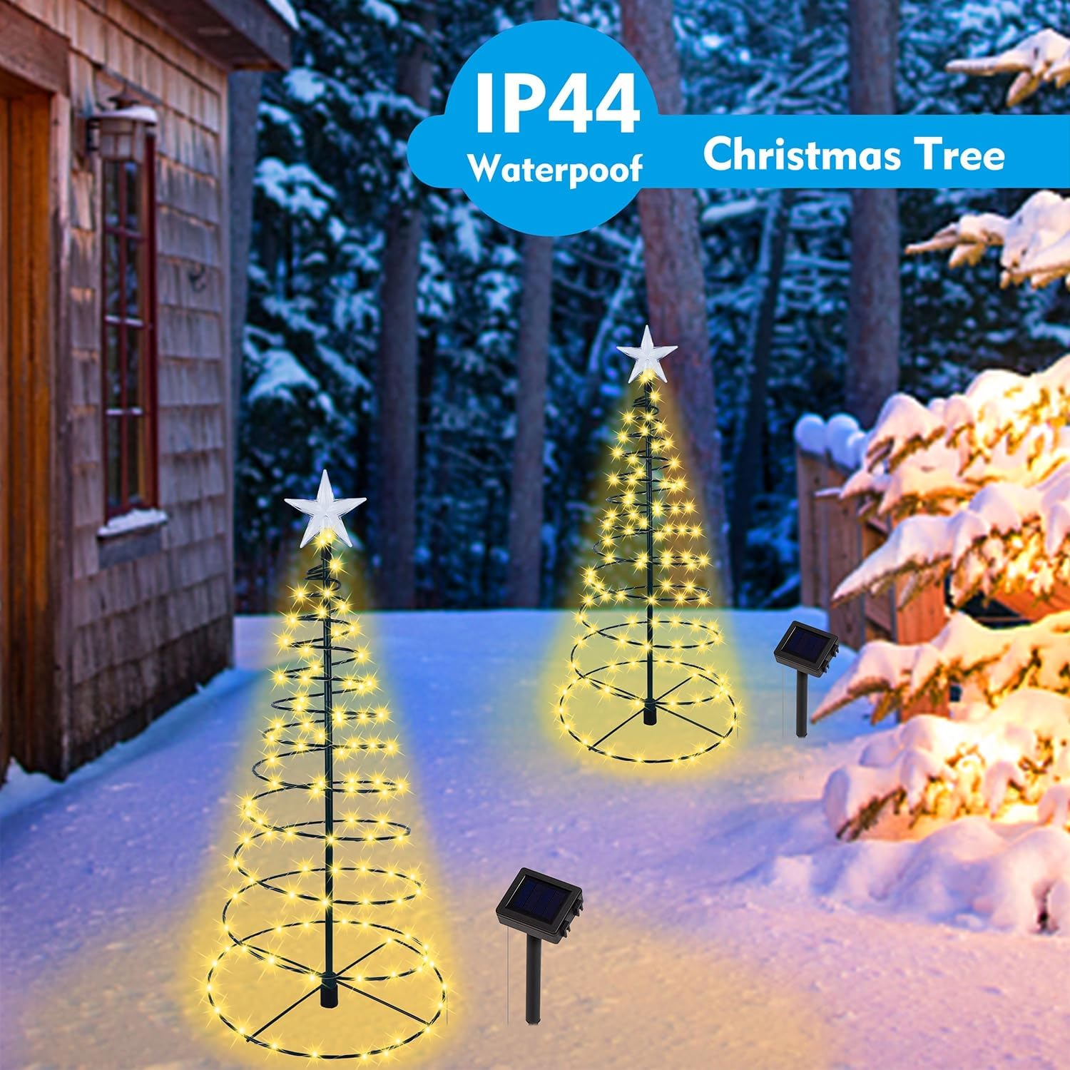 Dynaming Paquete de 2 árboles de Navidad solares en espiral con luces blancas cálidas, marcadores de camino de Navidad iluminados al aire libre de