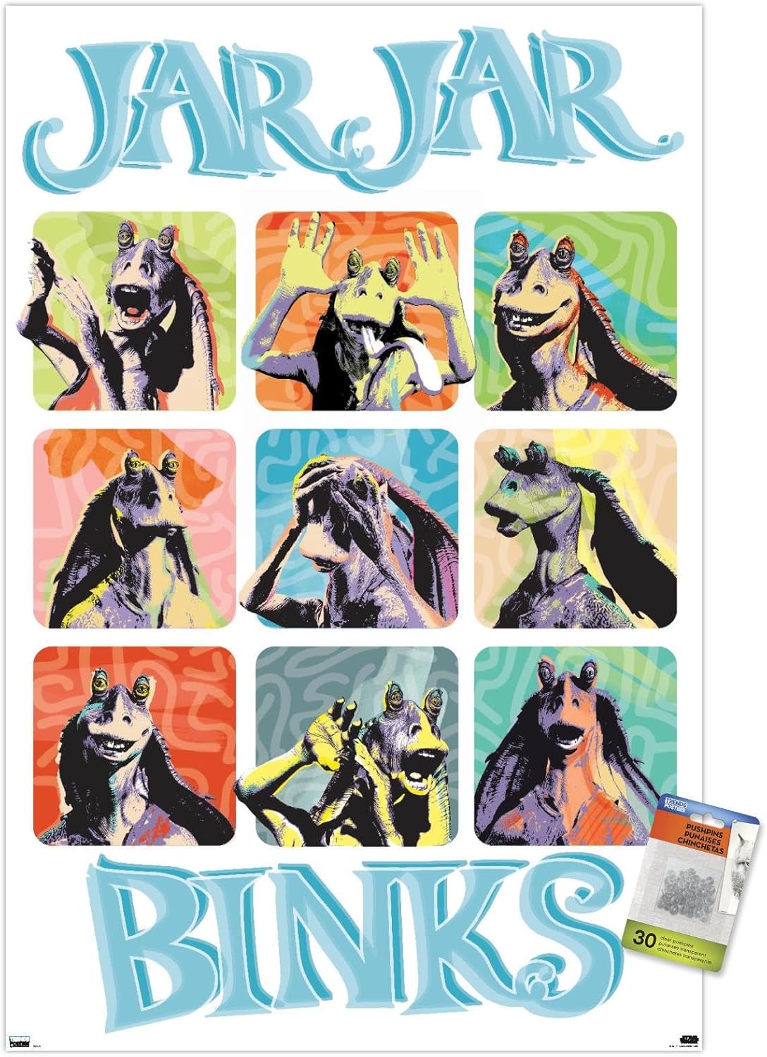 Trends International Star Wars The Phantom Menace – Póster de pared con frasco, diseño de cuadrícula, 22.37 x 34.00 pulgadas, paquete de póster y