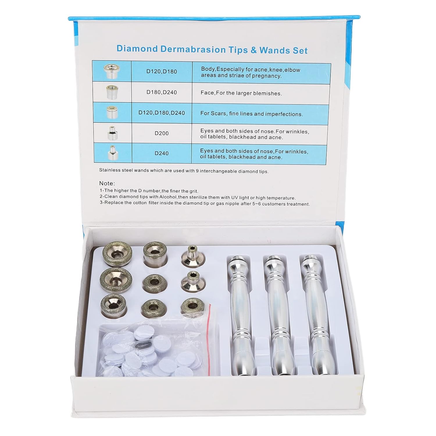 12pcs Set Microdermabras Dermobrasion, Consejos de Reemplazo Varitas Rejuvenecimiento de la Piel Belleza Máquina Accesorios de Reemplazo