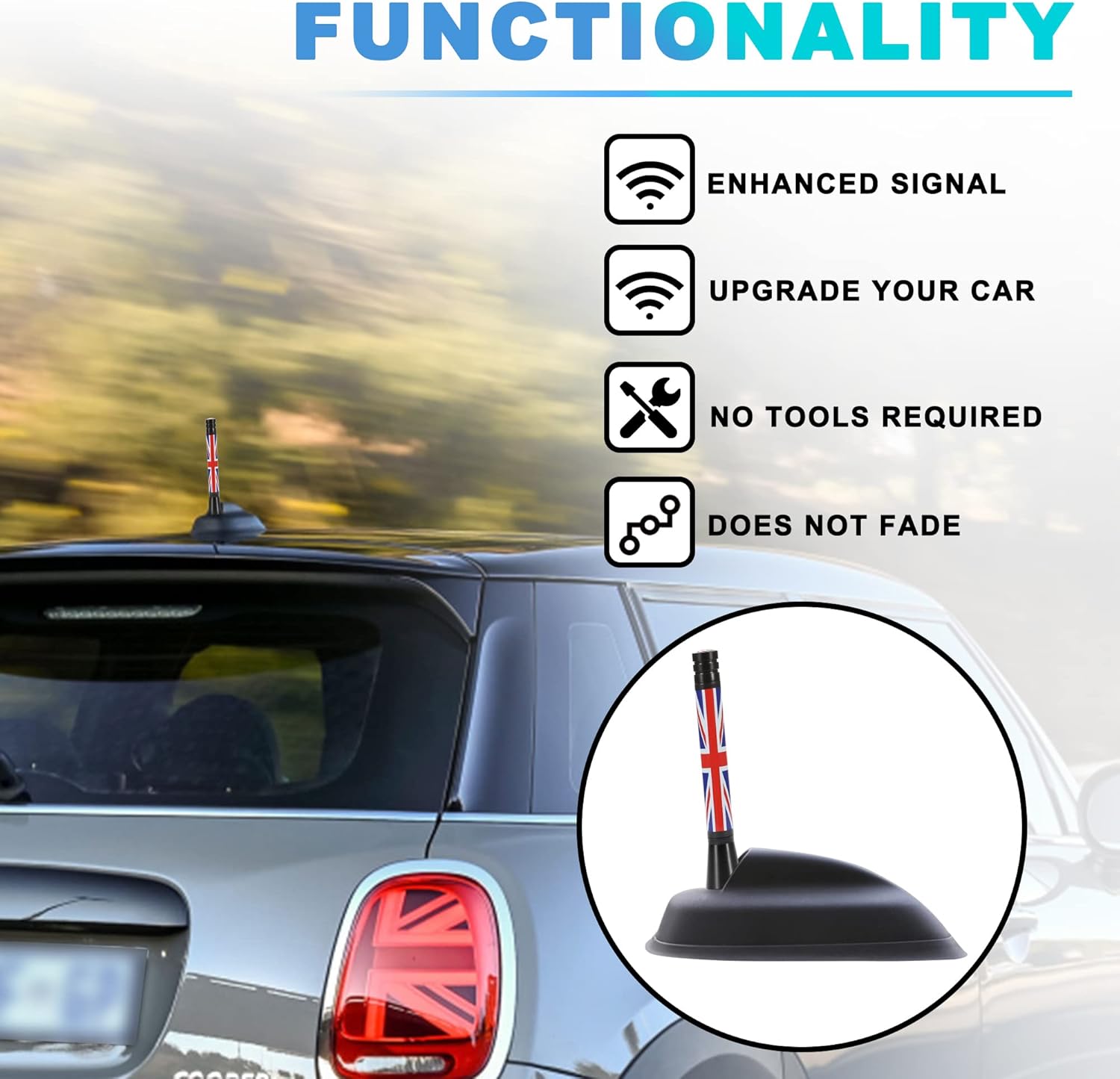 TOMALL Decoración de antena de automóvil compatible con cubierta de antena Mini Cooper, repuesto de antena Union Jack para Cooper S Countryman