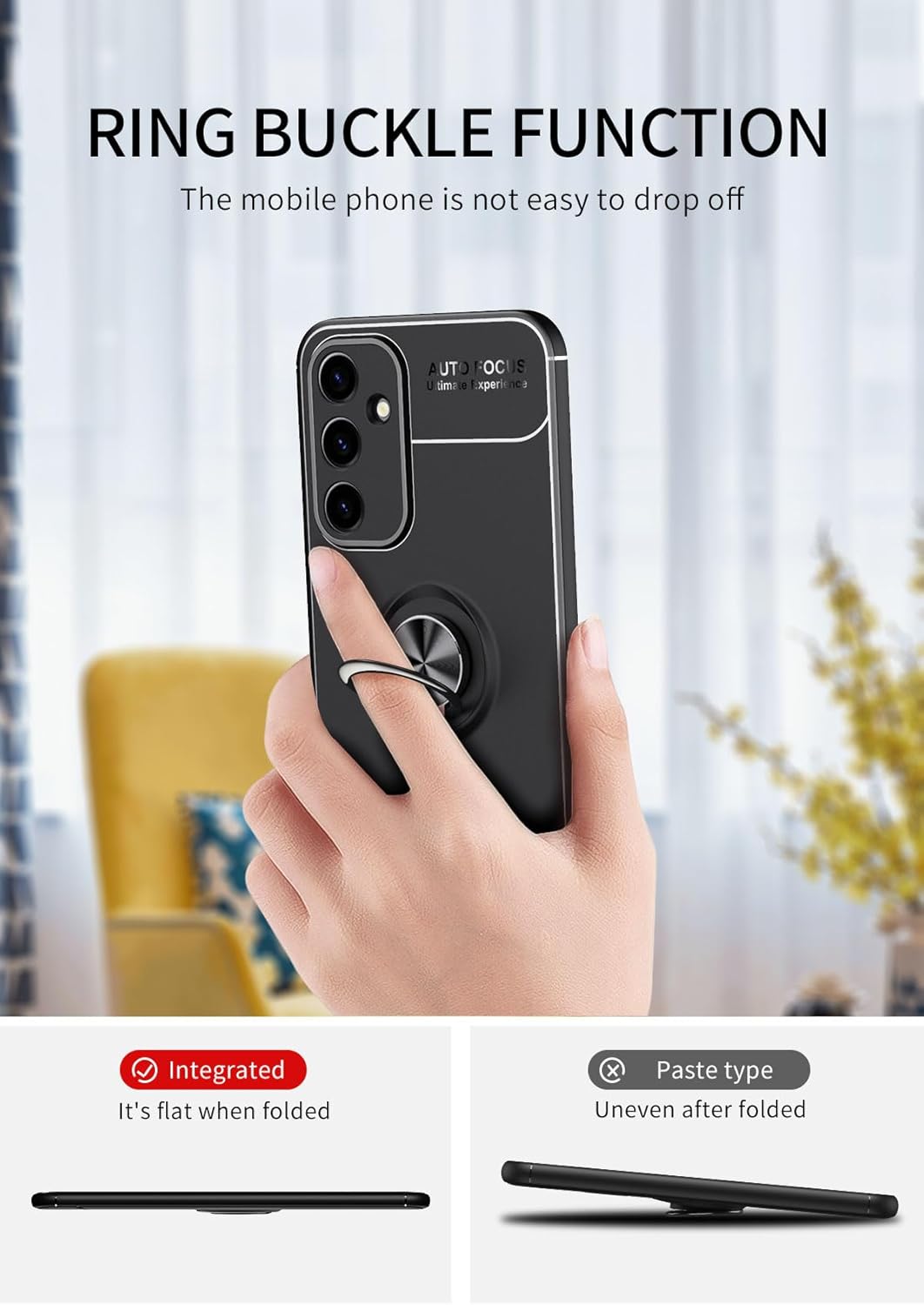 Asuwish Funda de teléfono para Samsung Galaxy S23 FE 5G con protector de pantalla de vidrio templado y soporte de anillo de soporte de TPU suave,