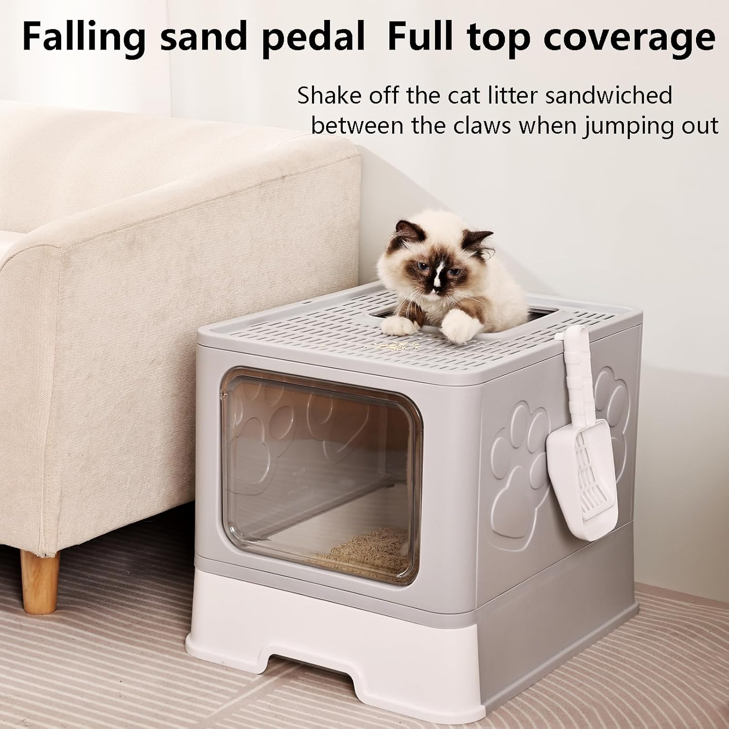 Caja de arena plegable para gatos con tapa, inodoro para gatos antisalpicaduras de entrada superior, caja de arena para gatitos de gran espacio,
