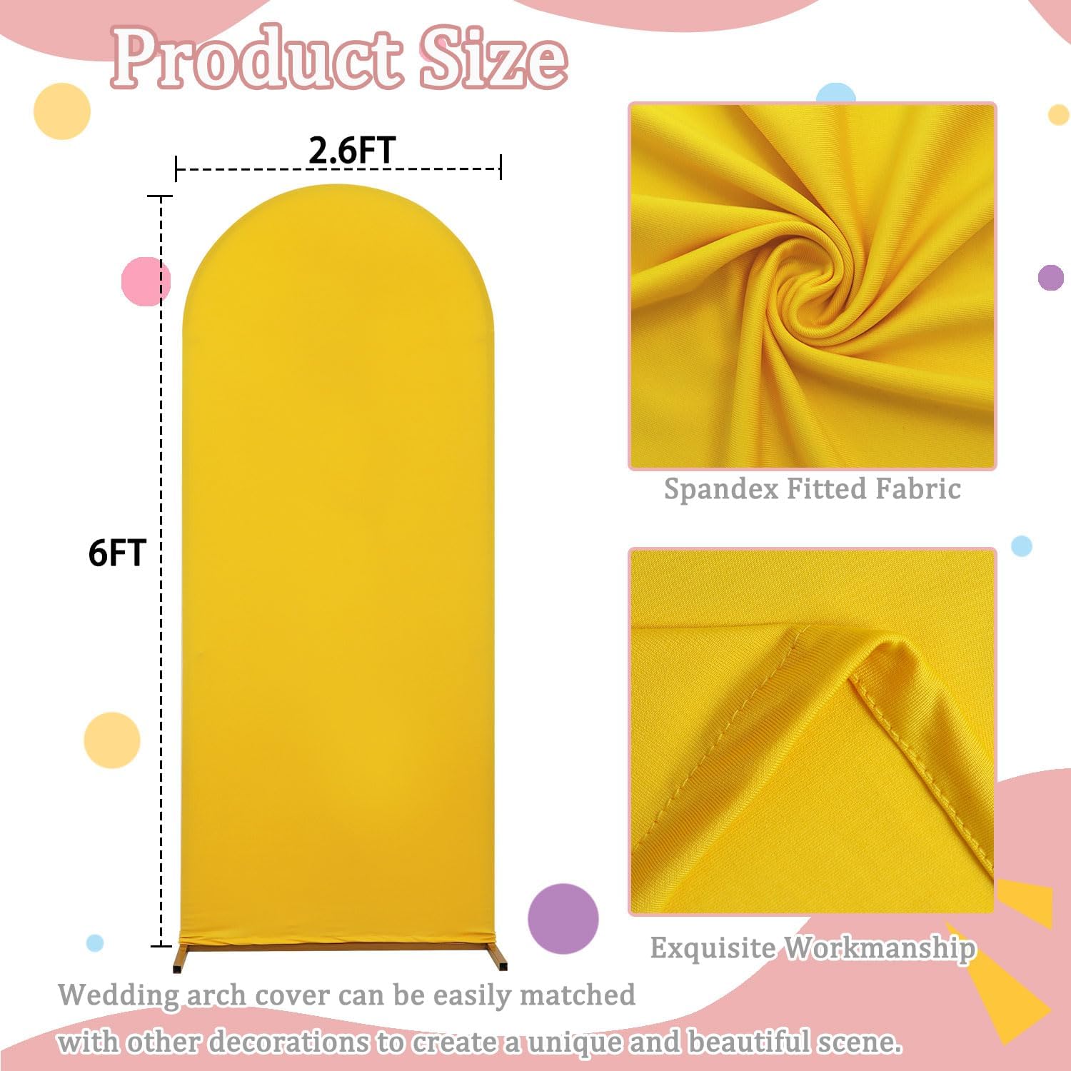 Chiara – Cubierta de arco de boda de 2.6 x 6 pies, cubierta de arco dorada para fiestas, eventos, cubierta de arco ajustable de elastano, tela para