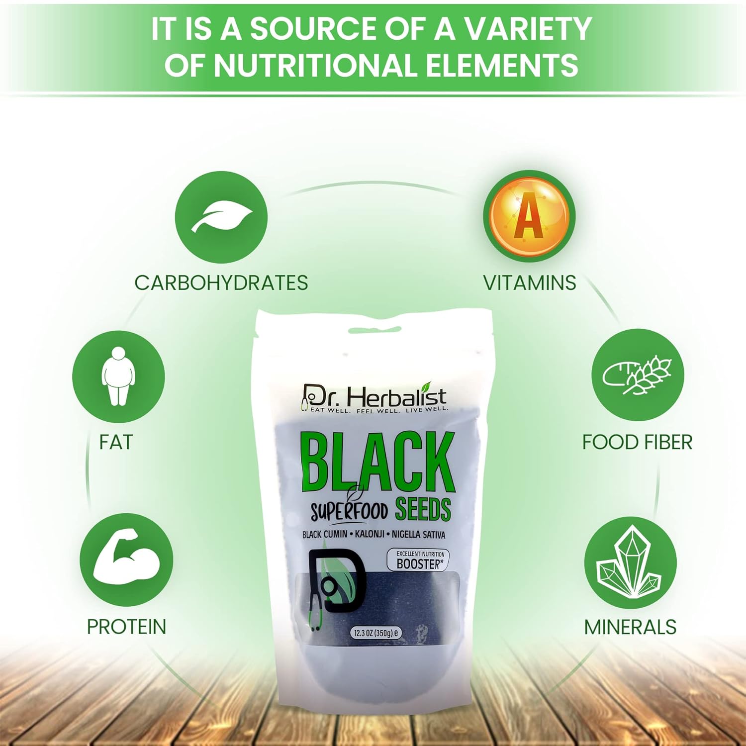 DR. Herbalist – Semilla de comino negro 12.35 oz  Nigela Sativa I Fuente orgánica de timoquinona, semillas enteras de Nigella Sativa Superalimento