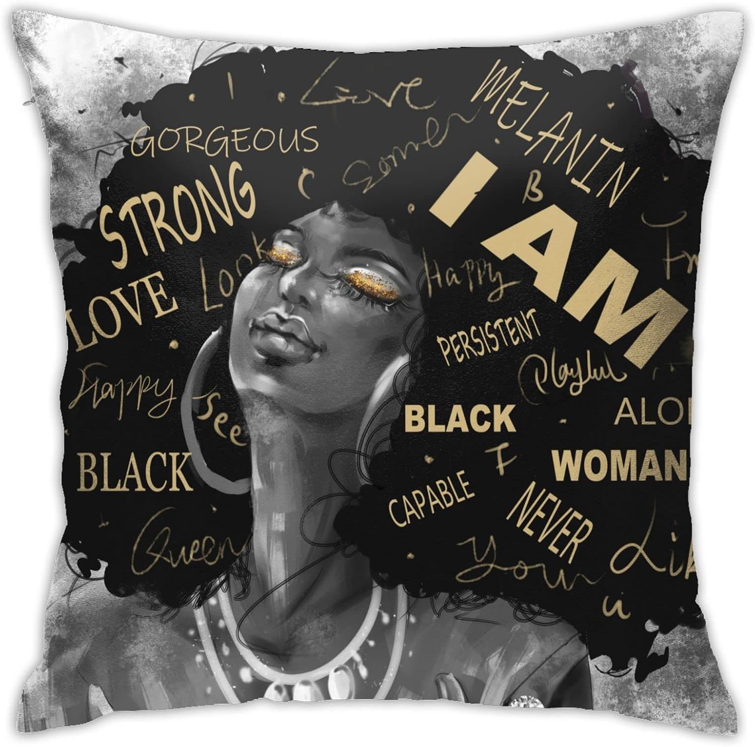 EKOFECK Funda de almohada negra para mujer, diseño de graffiti colorido Afro Black Woman con cremallera, funda de almohada cuadrada, decoración de