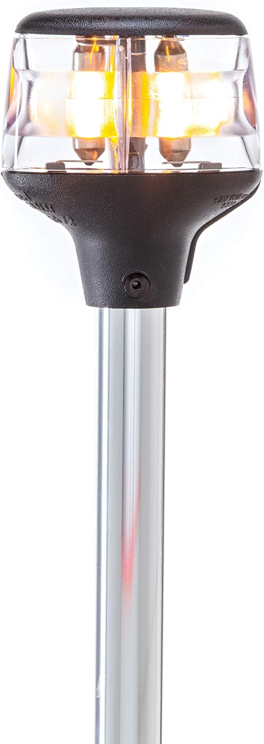 Attwood 7202-P-7 Lightarmor – Luz de anclaje incandescente plegable de 20 pulgadas, 3 millas náuticas, color plateado, talla única