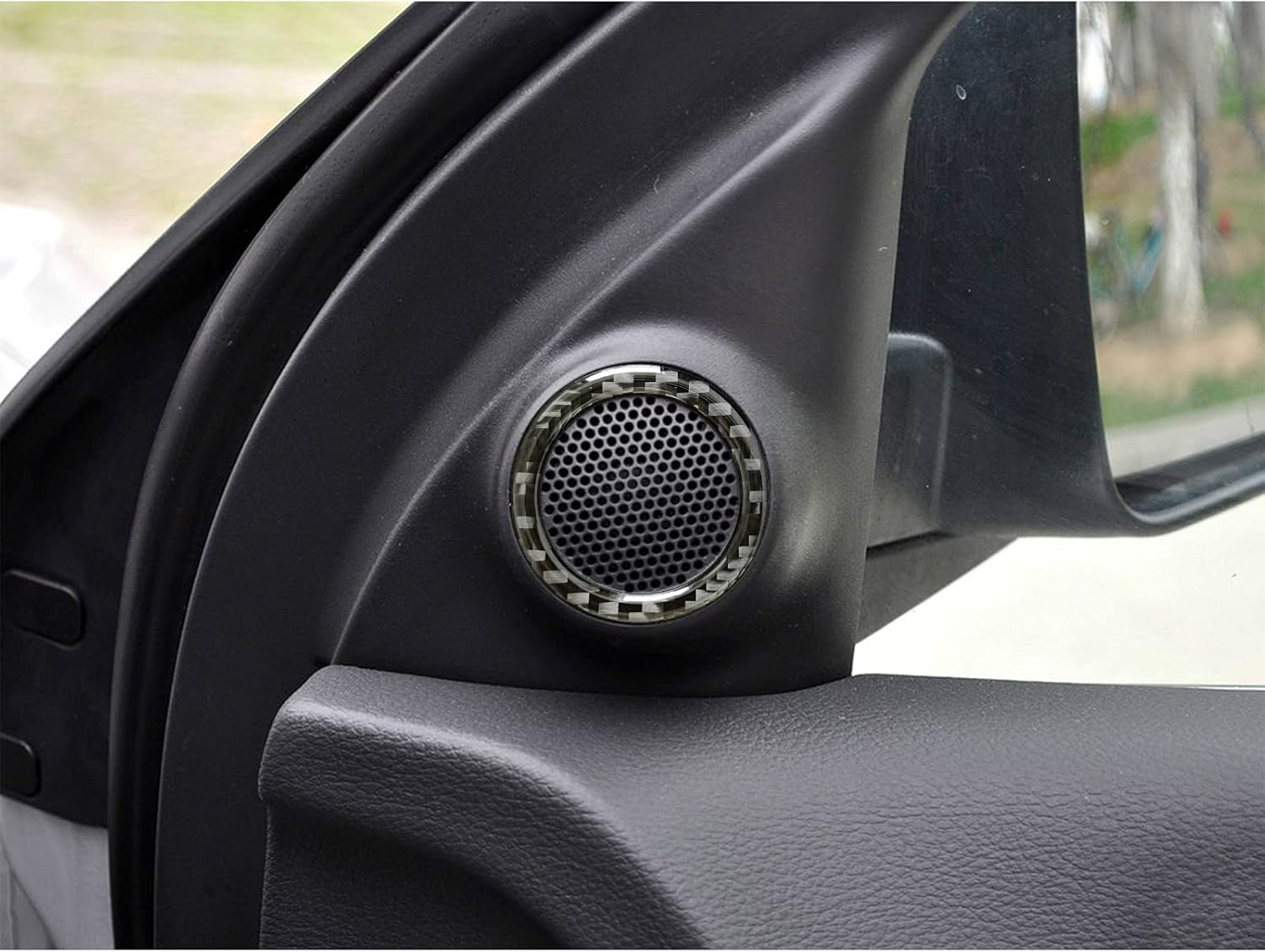 SUNBREATH Anillos de altavoz de audio de fibra de carbono real para puerta de automóvil, accesorios interiores, decoración compatible con Jeep Grand