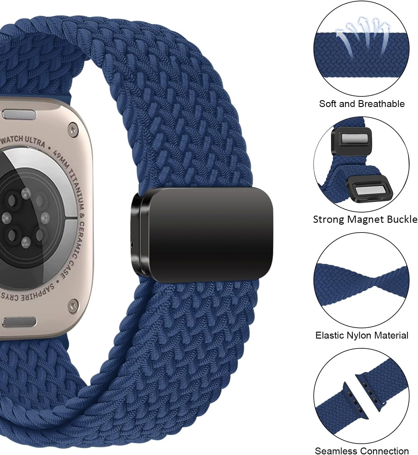 MroTech Compatible con Apple Watch Band Series 8, 7, 6, 5, 4, 3, 2, 1, SE SE2 de 1.61, 1.57, 1.496 pulgadas, 1.496 pulgadas, para mujeres y hombres,