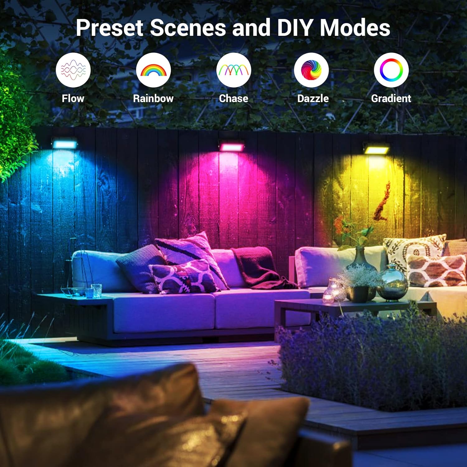USTELLAR RGBW – Luz de inundación para exteriores, luces inteligentes WiFi para exteriores que cambian de color + blanco cálido 2700K, control total