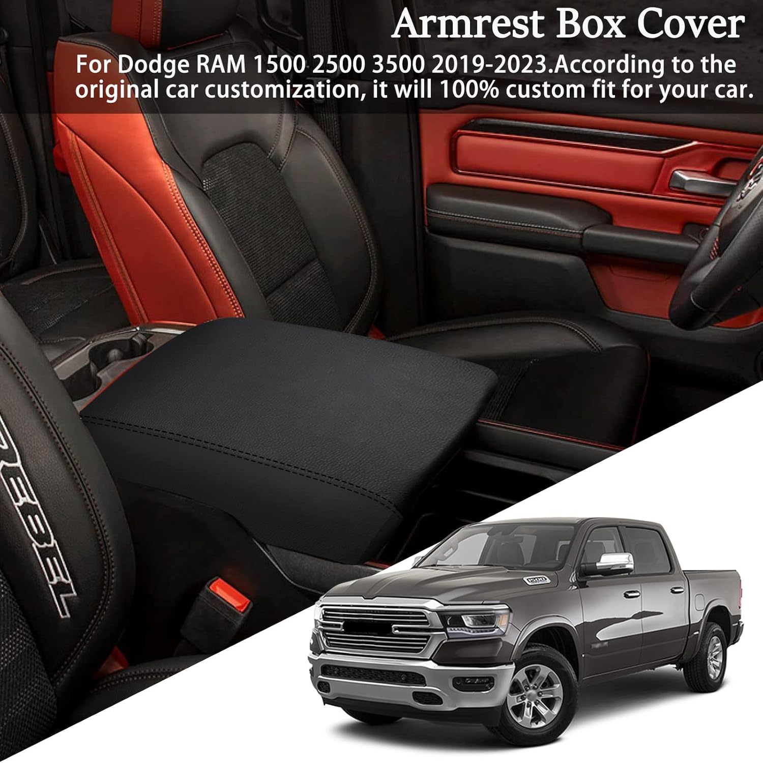 YOFAMO Funda de consola central, antiarañazos, de piel, impermeable, protector de reposabrazos para Dodge RAM 1500, 2500, 3500, 2019, 2020, 2021,