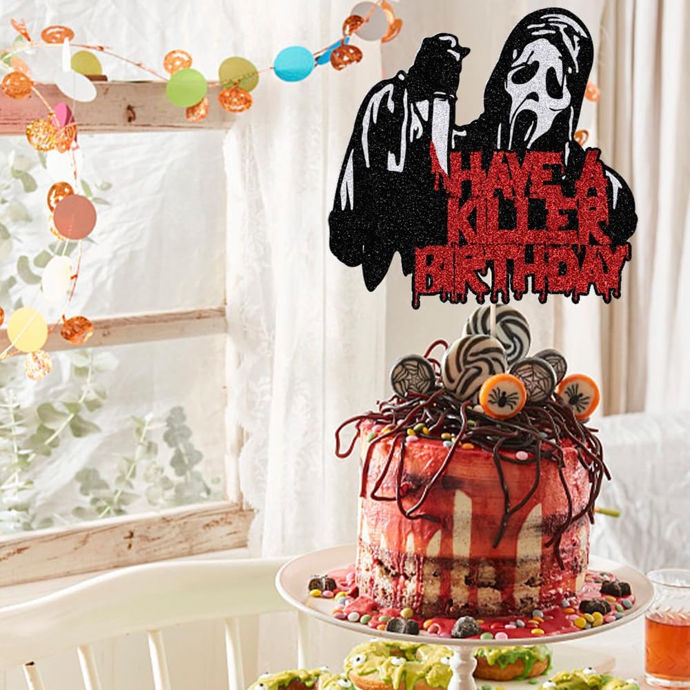 PALASASA Have a Killer – Decoración para tartas de cumpleaños, para decoración clásica de Halloween, temática sangrienta, fiesta de cumpleaños