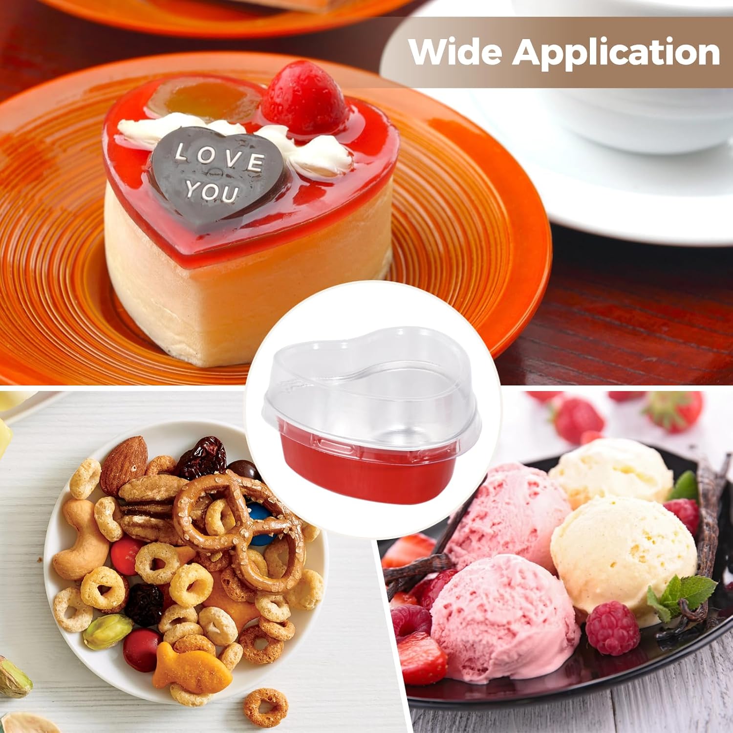 50 mini moldes para tartas con forma de corazón, de 3.5 onzas líquidas, con tapas, papel de aluminio, moldes de papel de aluminio reutilizables para