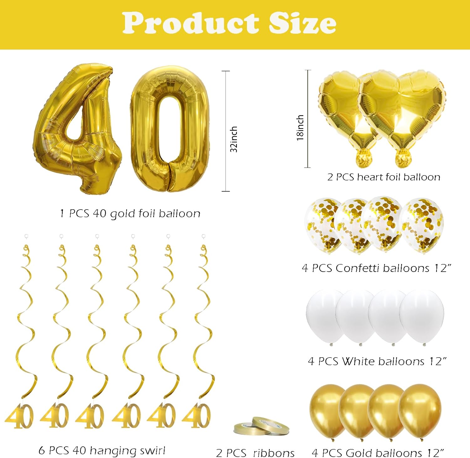 Decoraciones de 40 aniversario y cumpleaños, suministros para fiesta, conjunto de carteles fotográficos de saludos a 40 años y globos, remolinos