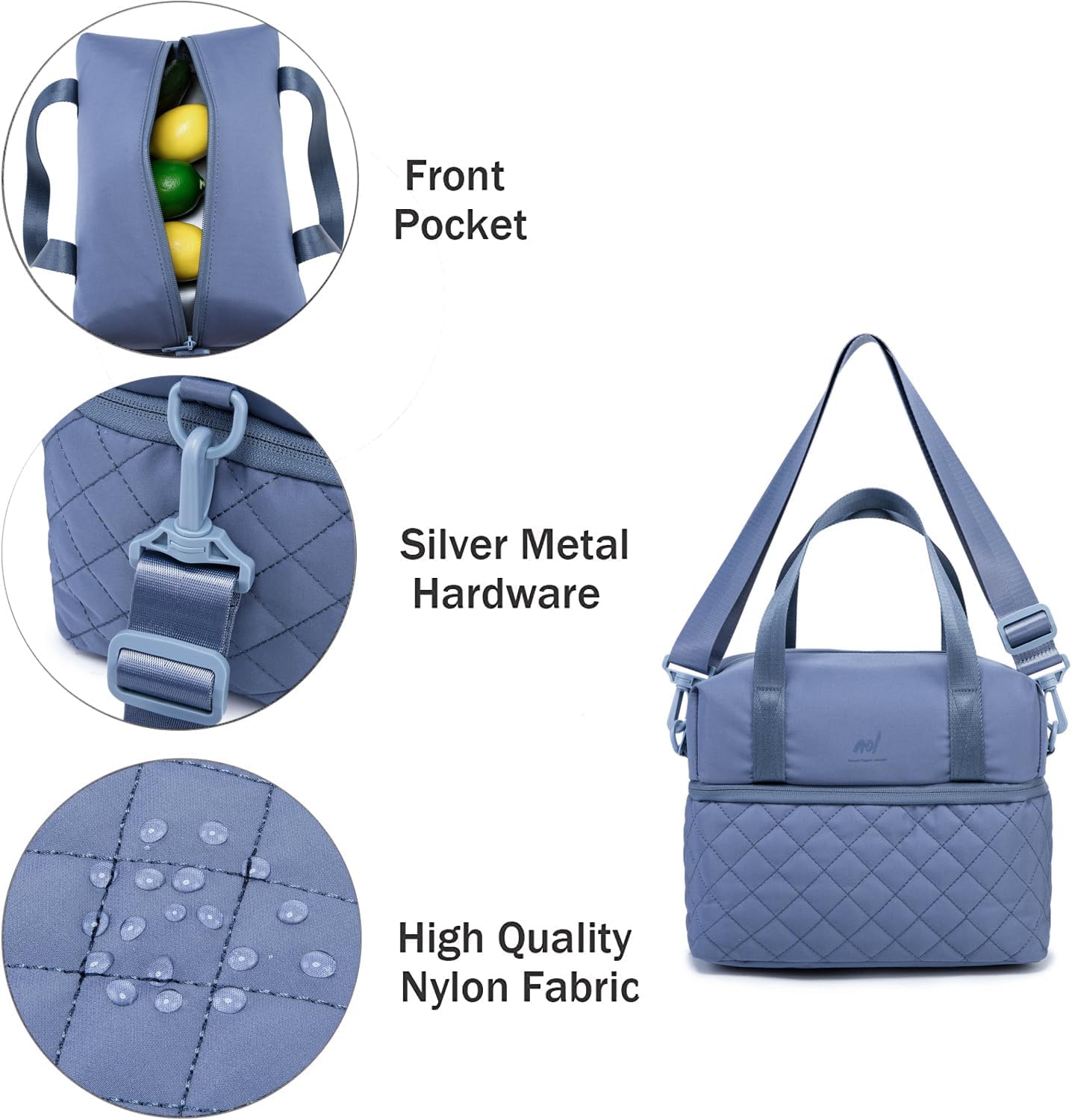 NOL Natural Organic Lifestyle Bolsa de almuerzo reutilizable para mujer, a prueba de fugas, con aislamiento medio, de nailon, con correa desmontable