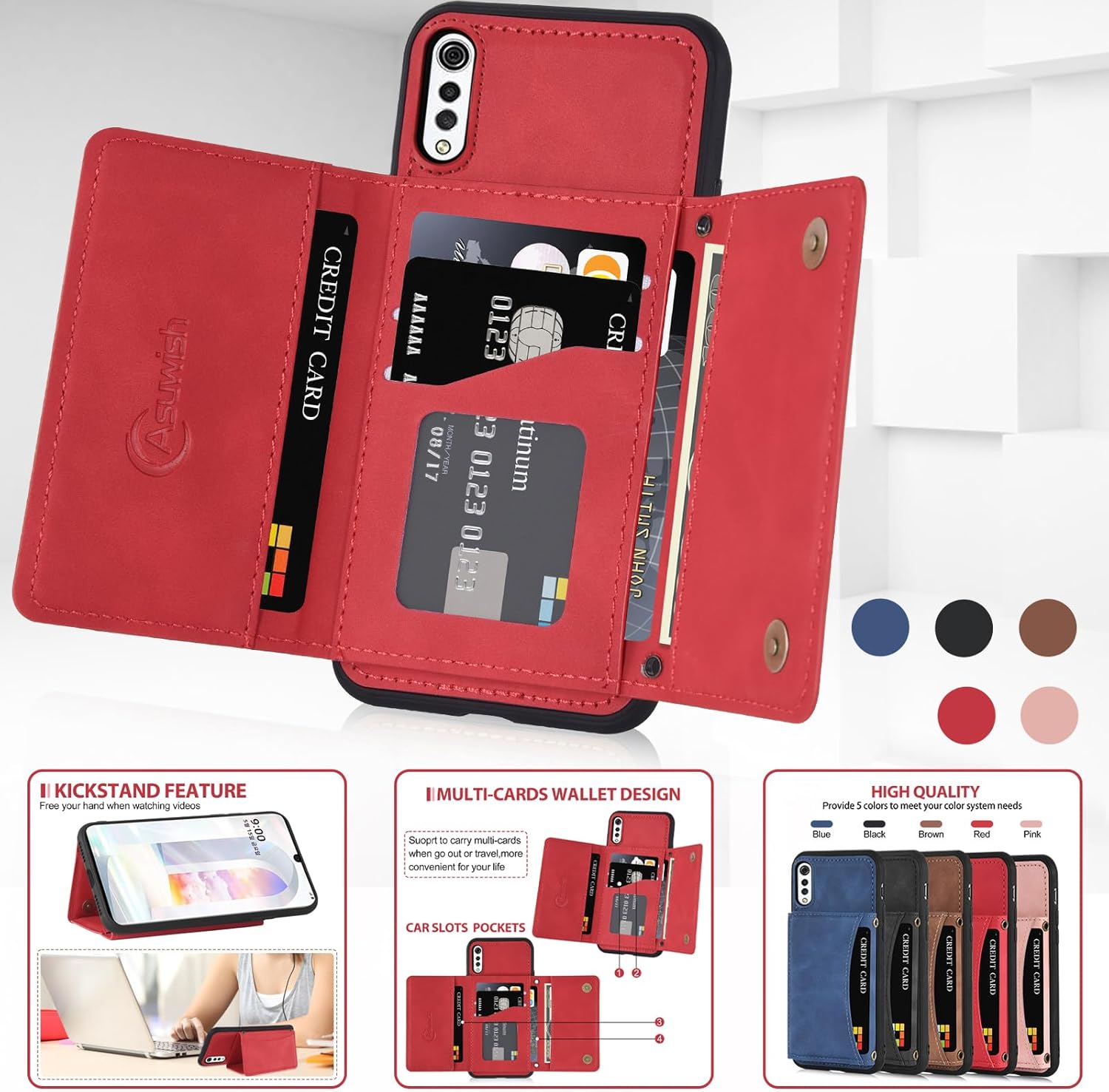 Asuwish Funda de teléfono para LG Velvet 5GLGVelvet Verizon G5 UW T-mobile 2020 Funda tipo cartera con protector de pantalla de vidrio templado y