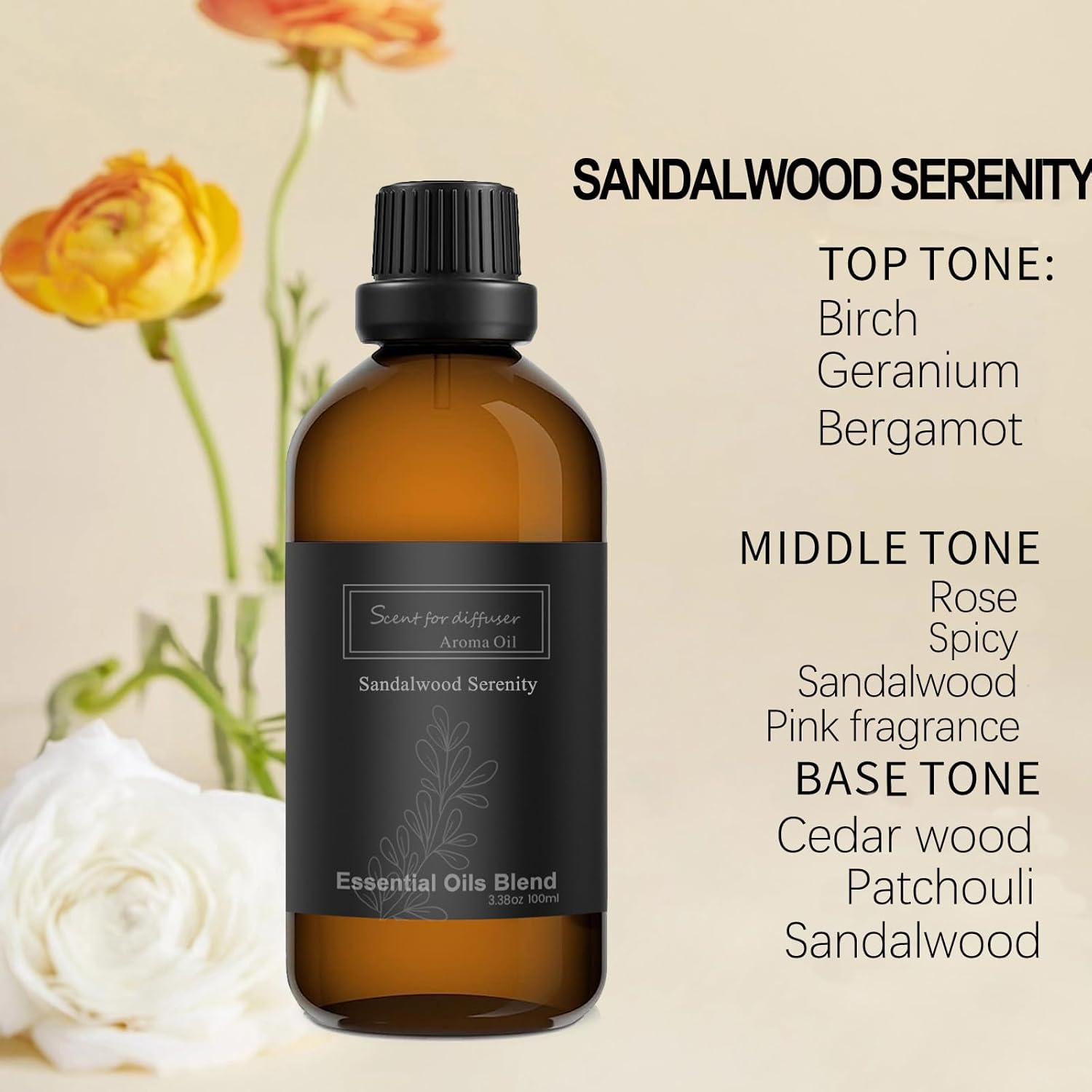 Aceite difusor de colección de hotel, aromas de lujo para el hogar, 3.4 fl oz de sándalo natural, aceites esenciales de serenidad para aire frío,