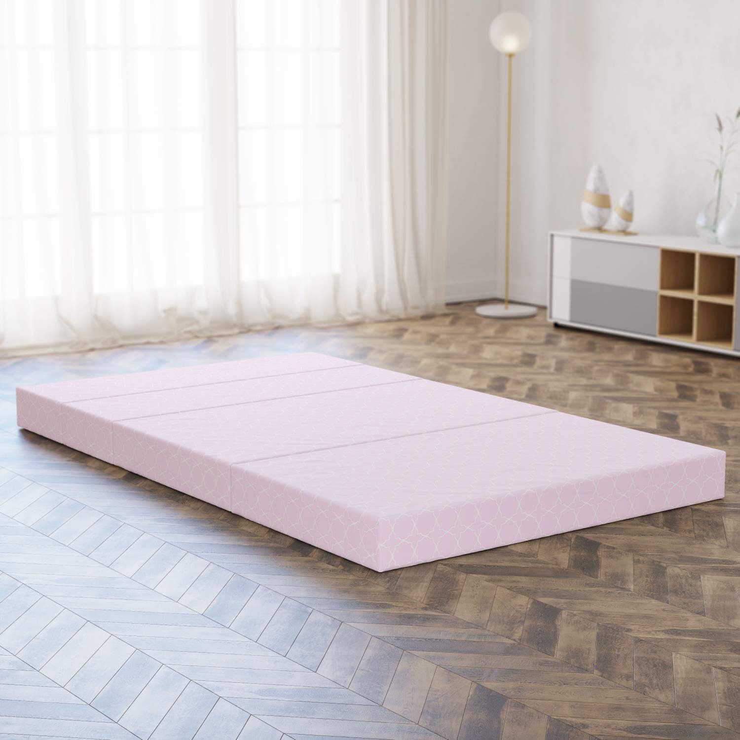 Ambesonne Colchón plegable Eastern, diseño oriental de línea fina, 78.7 x 47.2 pulgadas, rosa y blanco