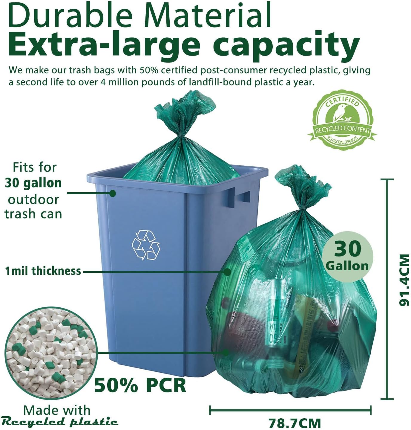 AYOTEE – Bolsas de basura grandes de 30 galones, bolsas de basura grandes de 1 mil de grosor, bolsas de basura de cocina de 30 galones de alto, 50%