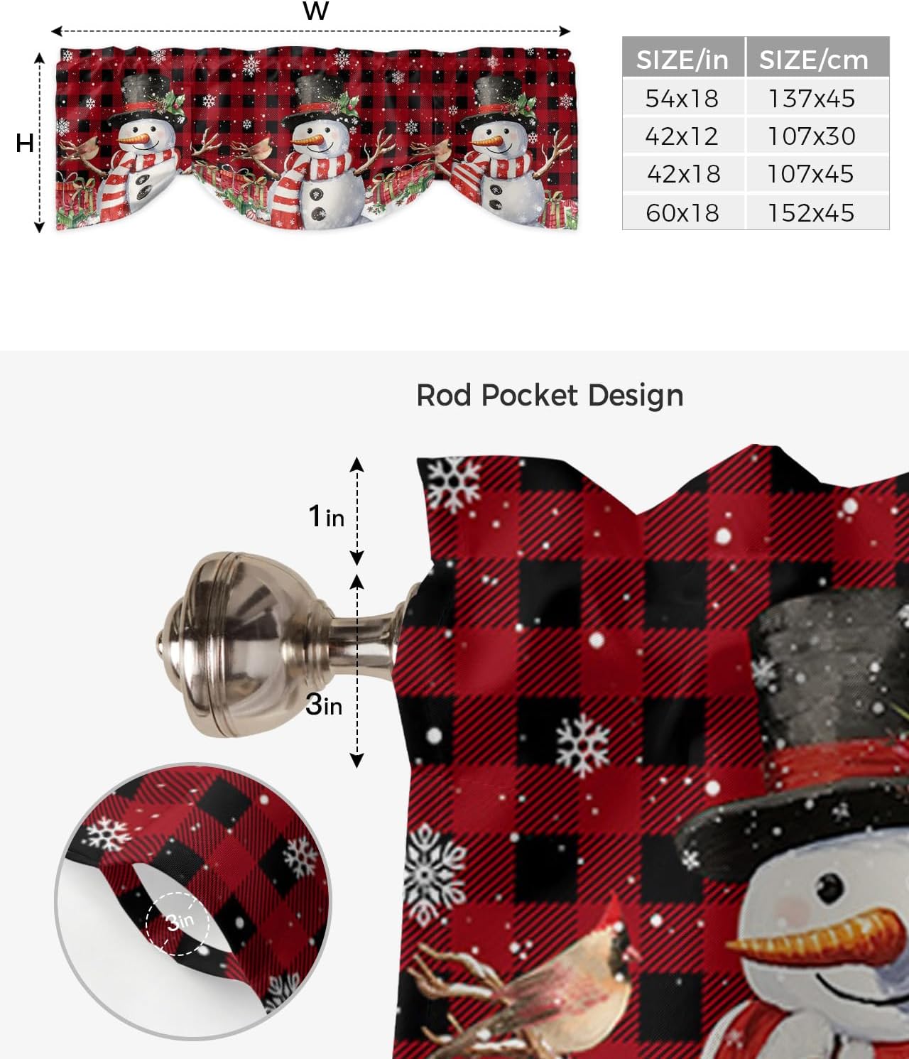 Cenefas de Navidad con diseño de muñeco de nieve para ventanas, muñeco de nieve de Navidad, cardenal, rojo, negro, búfalo, a cuadros, bolsillo para