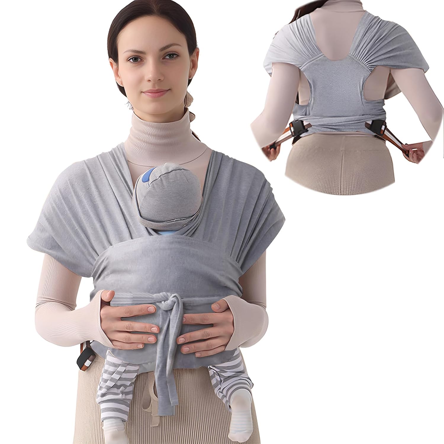 Fular portabebés, portabebés ajustable para recién nacidos a niños pequeños, fácil de llevar, estilo camiseta, envoltura de bebé para papá y mamá
