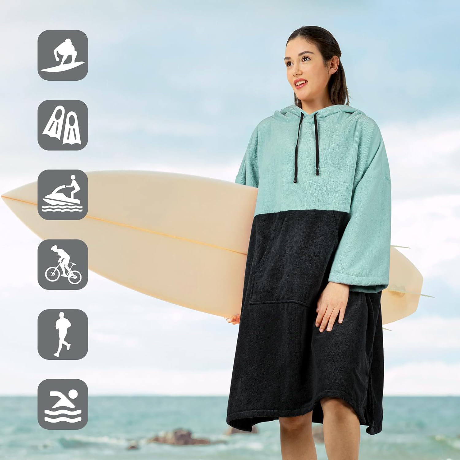 Poncho de surf, bata cambiadora, manga 34, extra grande, gruesa, con capucha, poncho para hombres y mujeres, natación en la playa, 39 x 33 pulgadas,